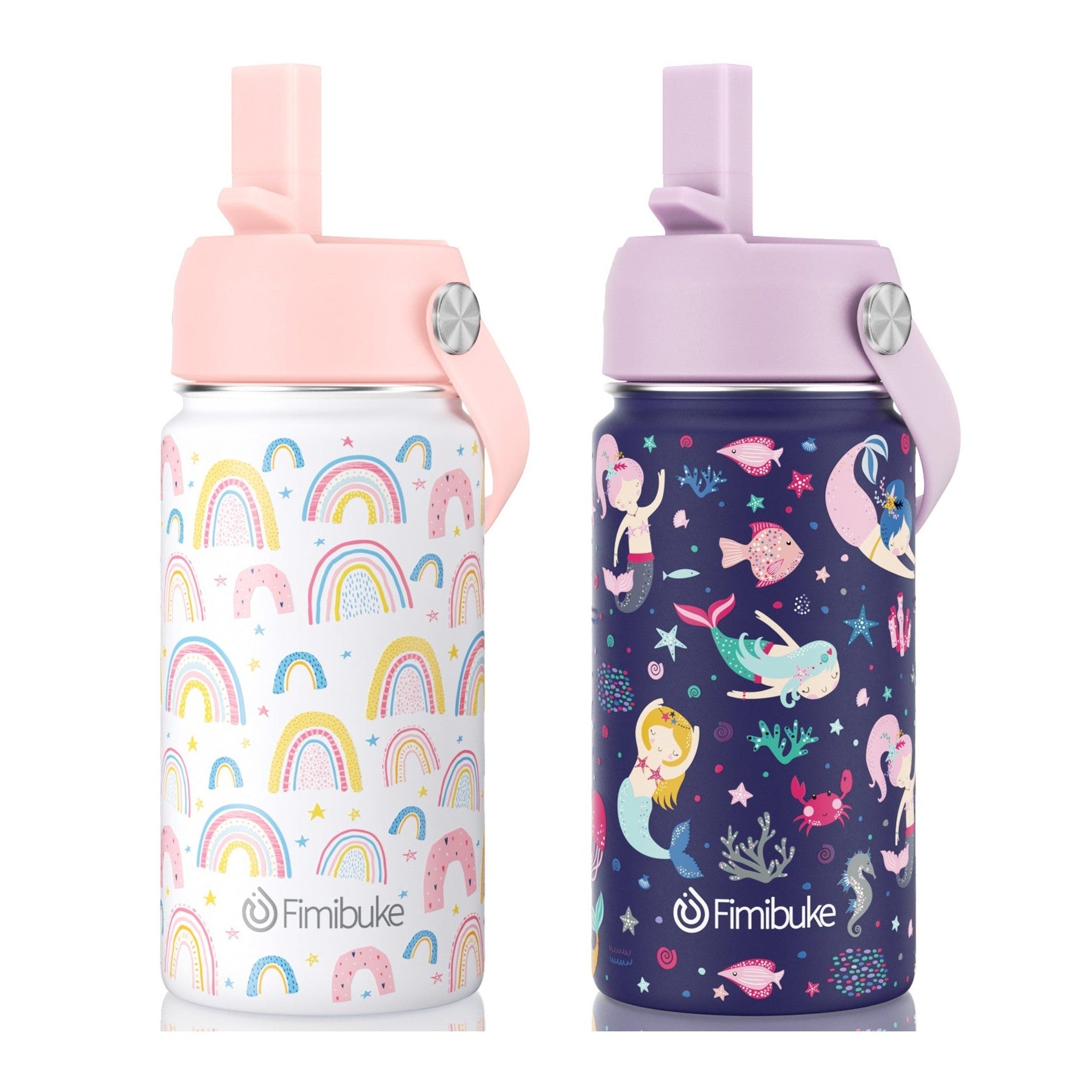 Fimibuke 14oz Kids Insulated Water Bottle with Straw - RAINBOW