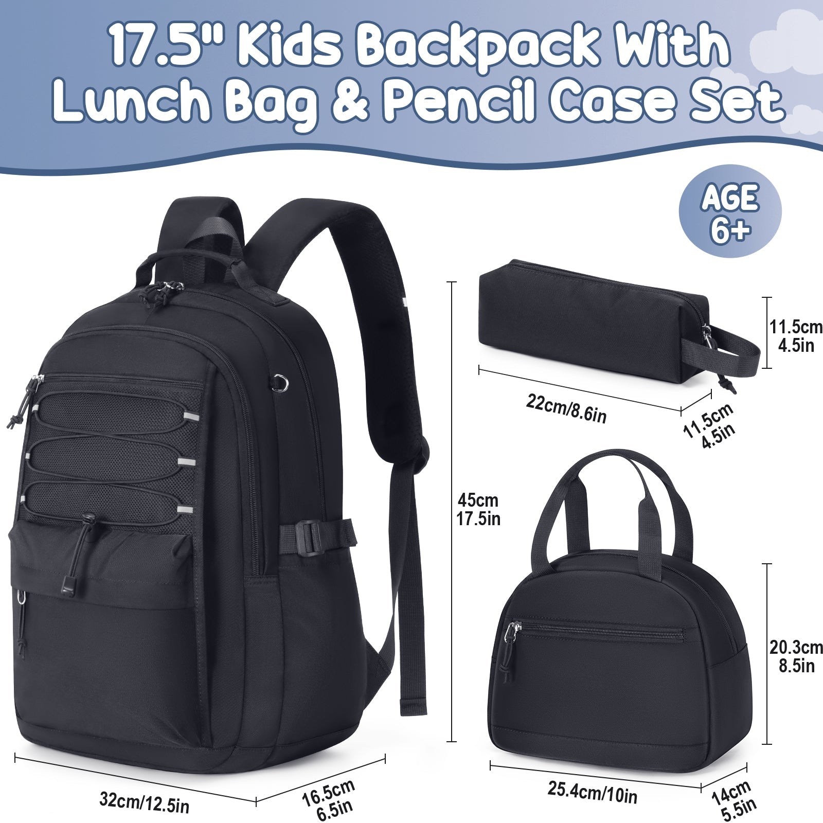 Fimibuke Girls 17-Inch Backpack Set with Lunch Bag & Pencil Case