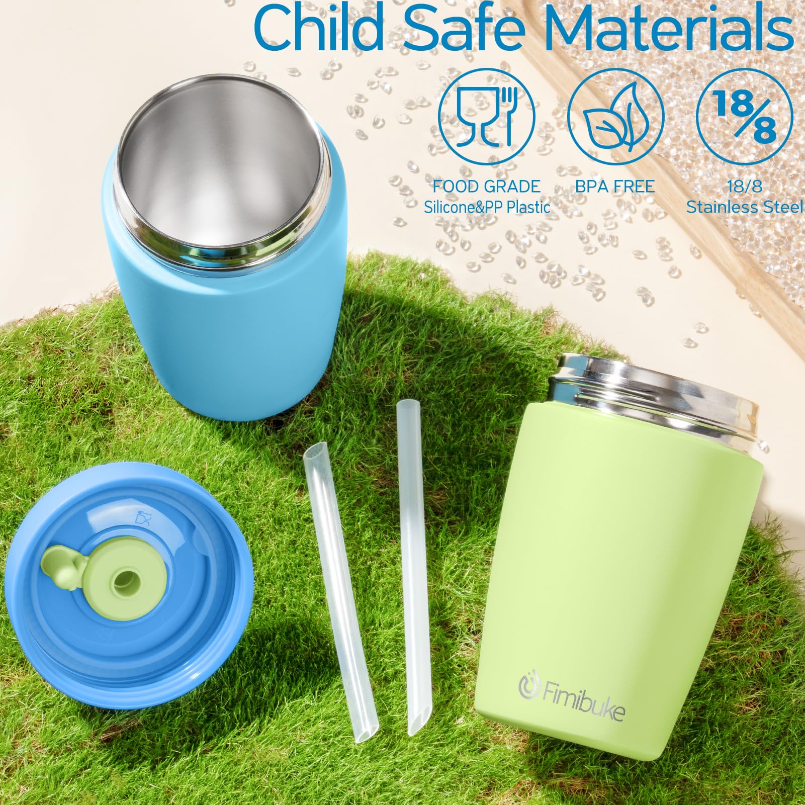 Fimibuke 12oz Insulated Toddler Straw Cups, Spill-Proof 2-Pack