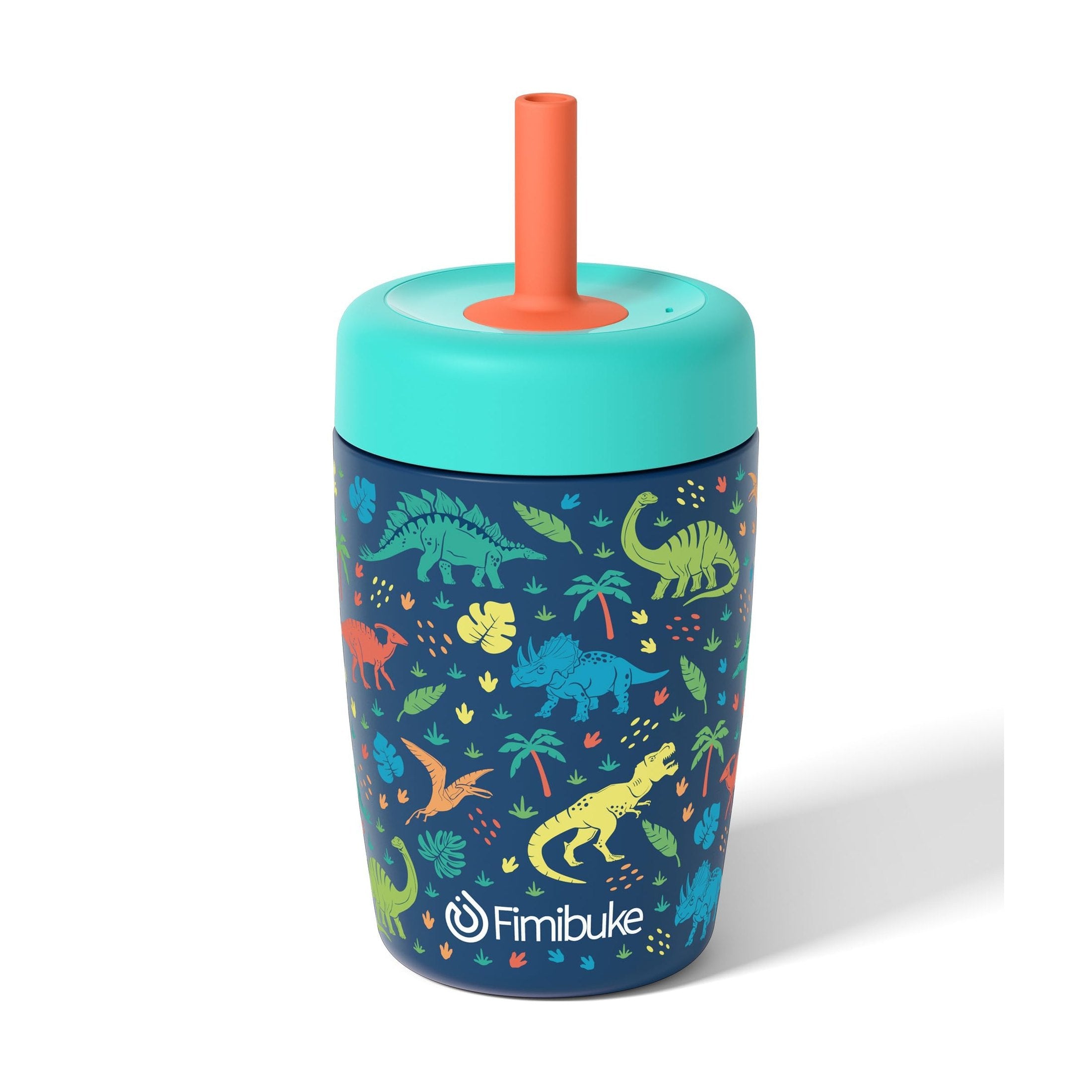 Fimibuke 12oz Insulated Toddler Straw Cups, Spill-Proof 2-Pack - Dinosaur
