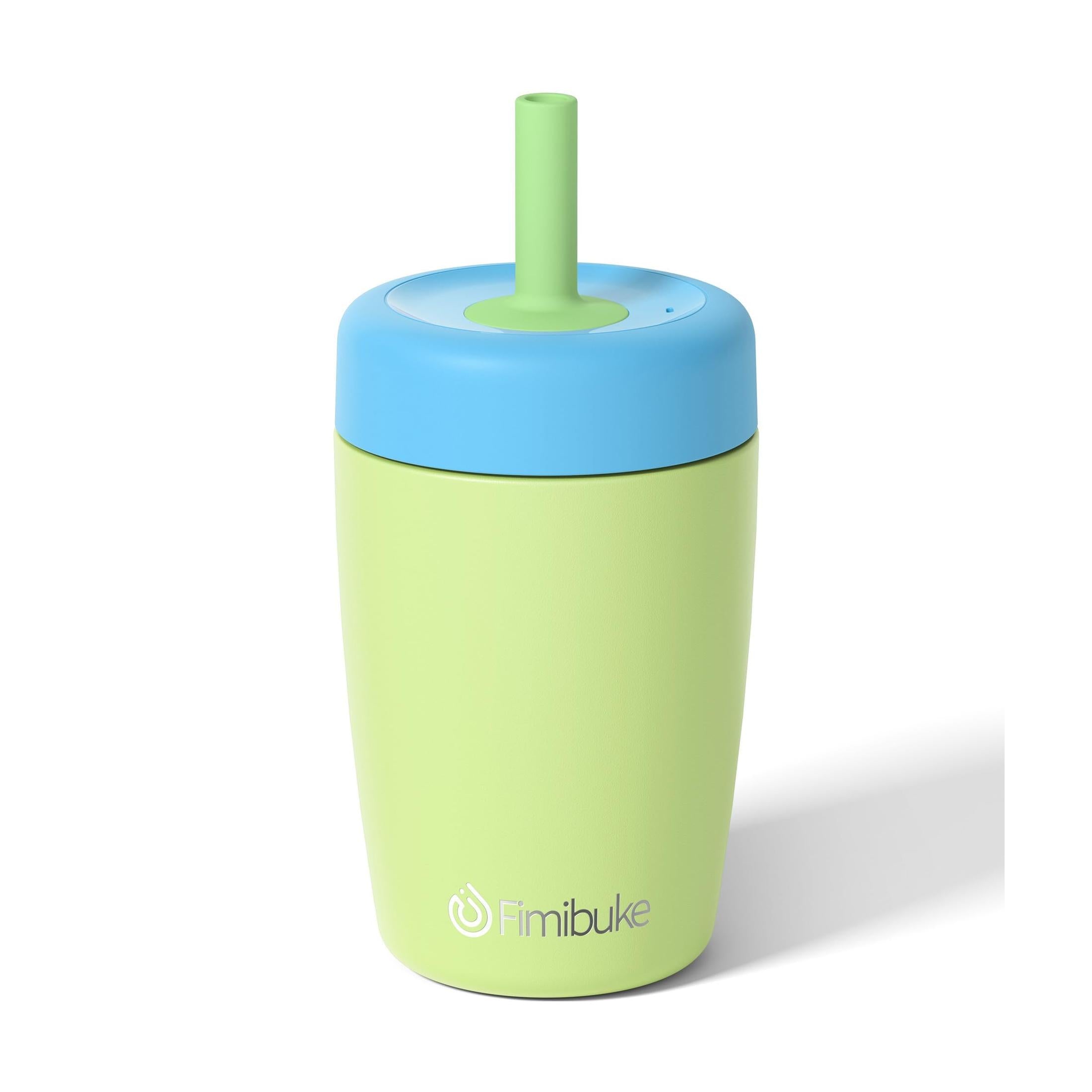 Fimibuke 12oz Insulated Toddler Straw Cups, Spill-Proof 2-Pack - Green