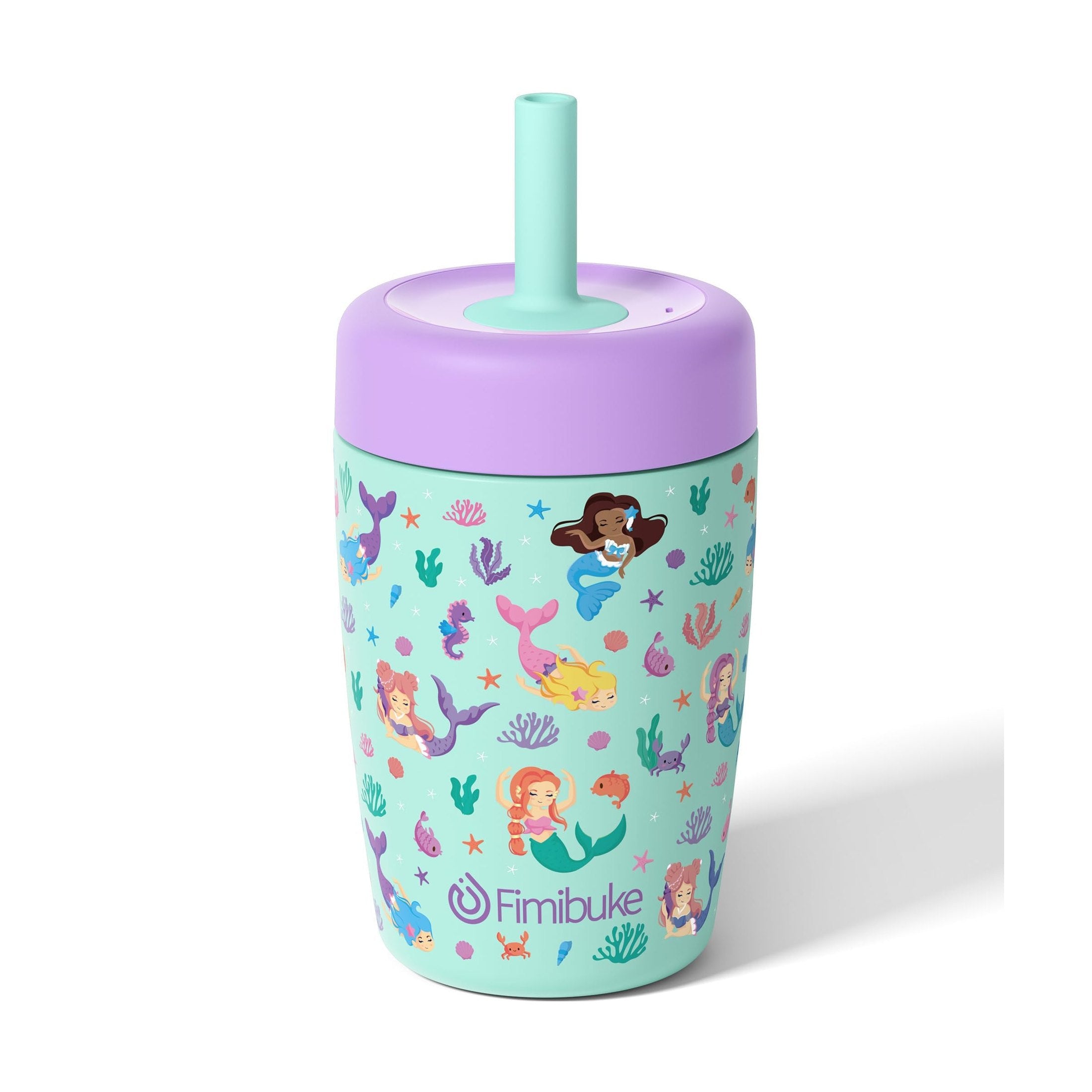 Fimibuke 12oz Insulated Toddler Straw Cups, Spill-Proof 2-Pack - Mermaid