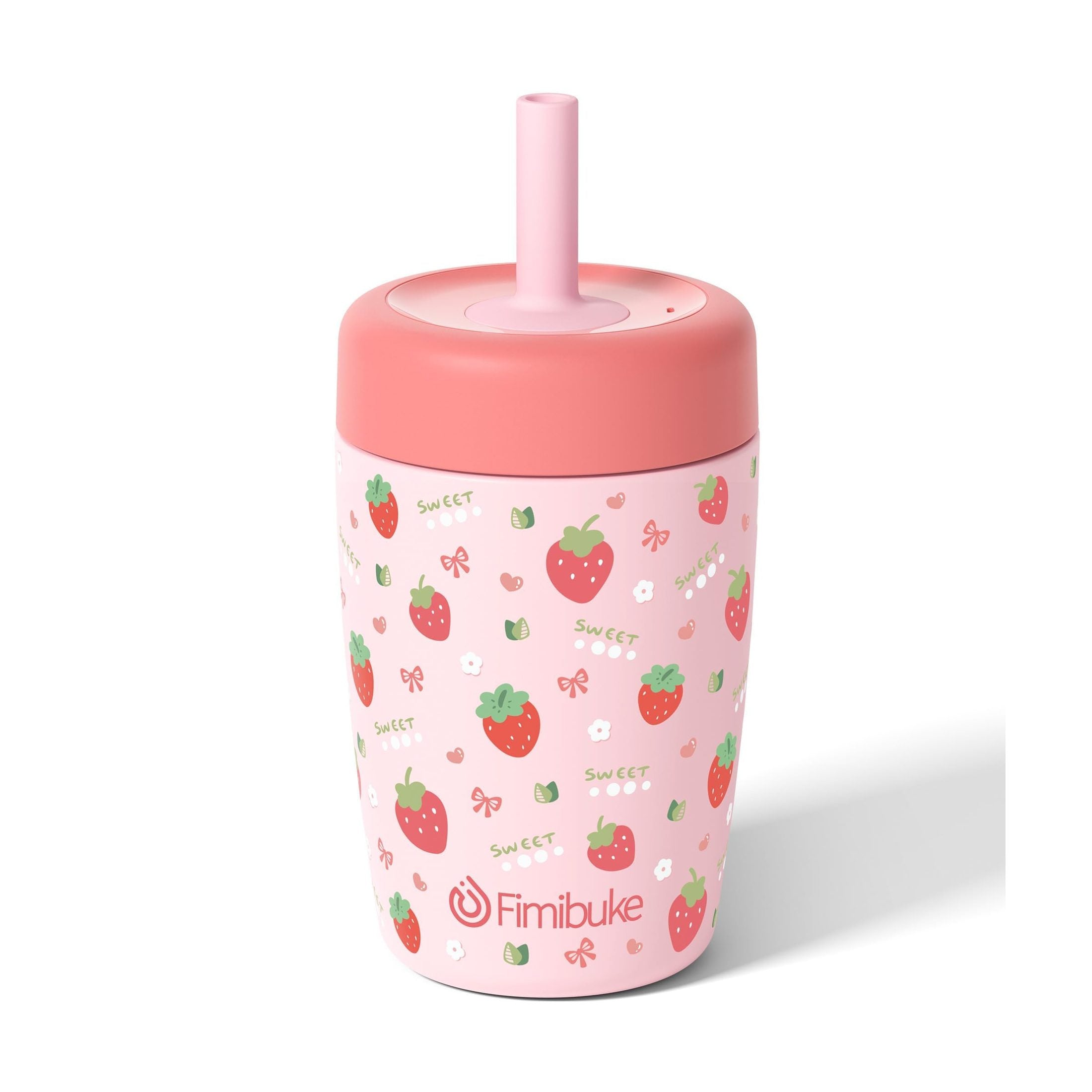 Fimibuke 12oz Insulated Toddler Straw Cups, Spill-Proof 2-Pack - Strawberry