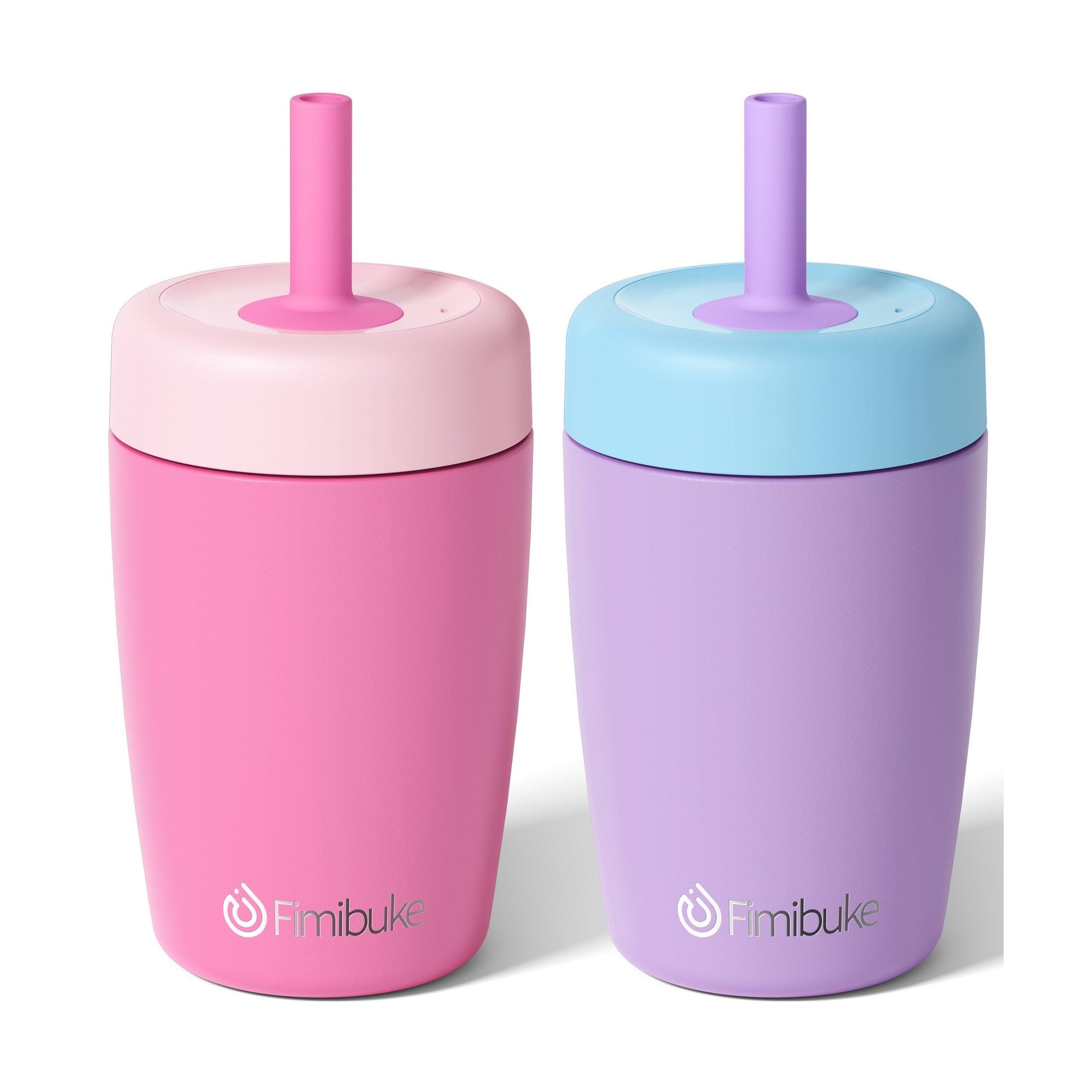 Fimibuke 12oz Insulated Toddler Straw Cups, Spill-Proof 2-Pack - Pink & Purple