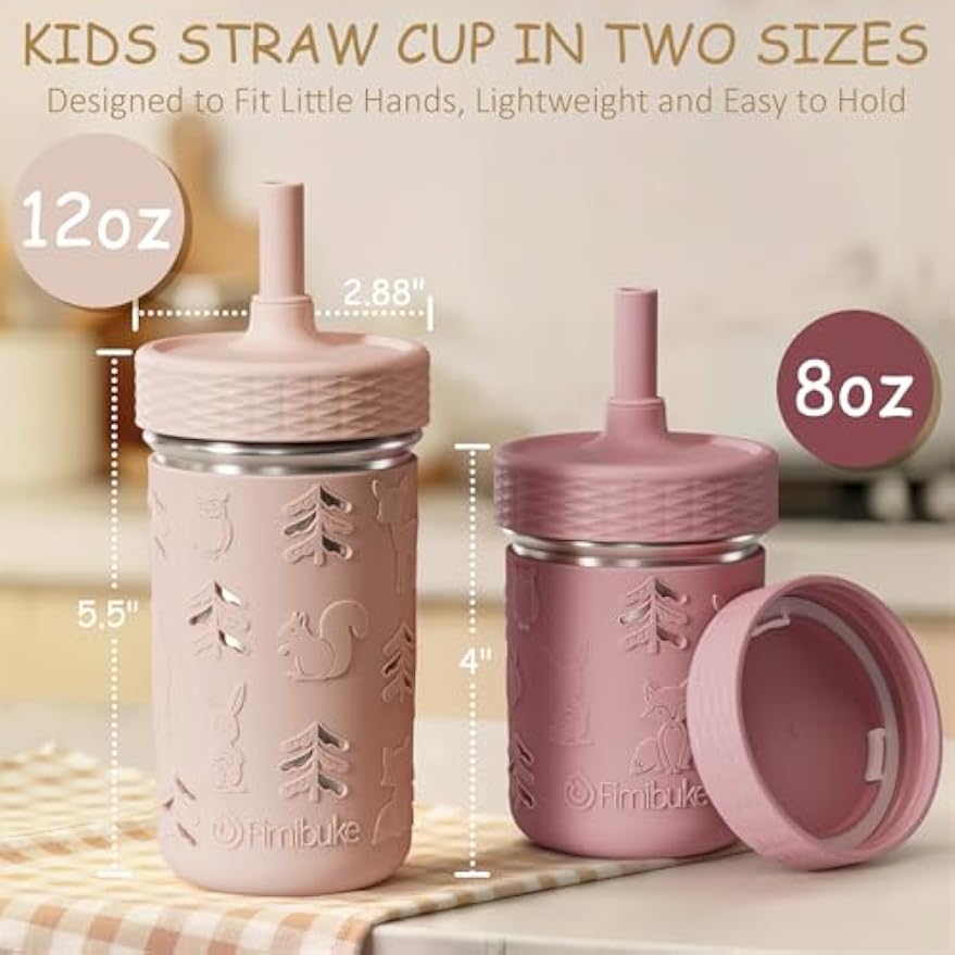 Fimibuke 3-in-1 Stainless Steel Sippy Cup with Straw & Snack Lid