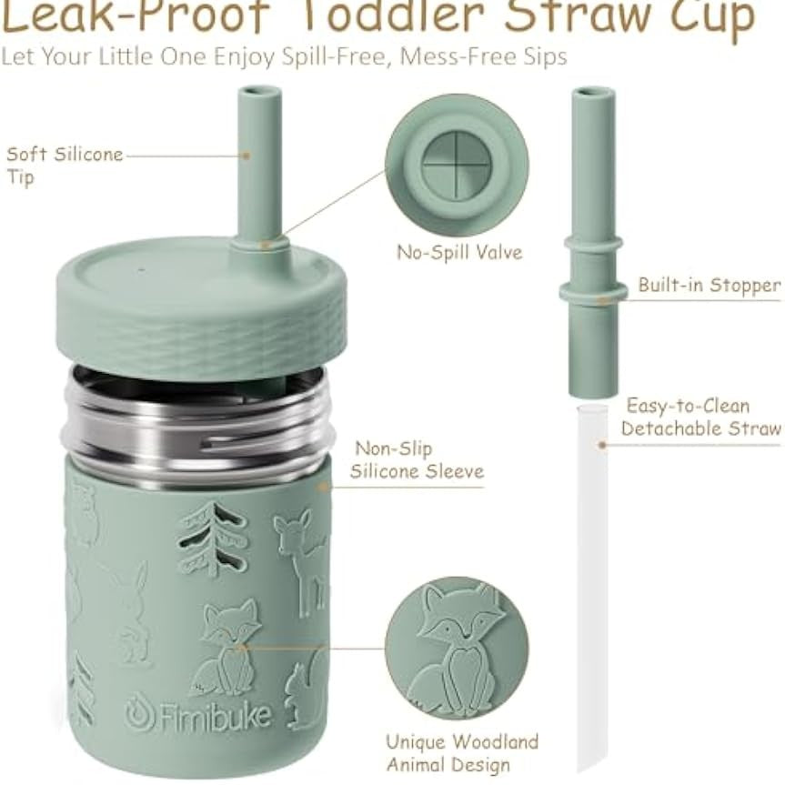 Fimibuke 3-in-1 Stainless Steel Sippy Cup with Straw & Snack Lid