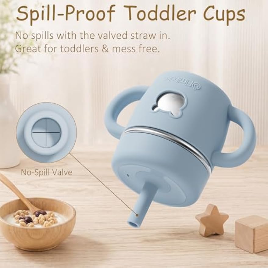 Fimibuke 10oz Stainless Steel Sippy Cups for Toddlers, 2-Pack