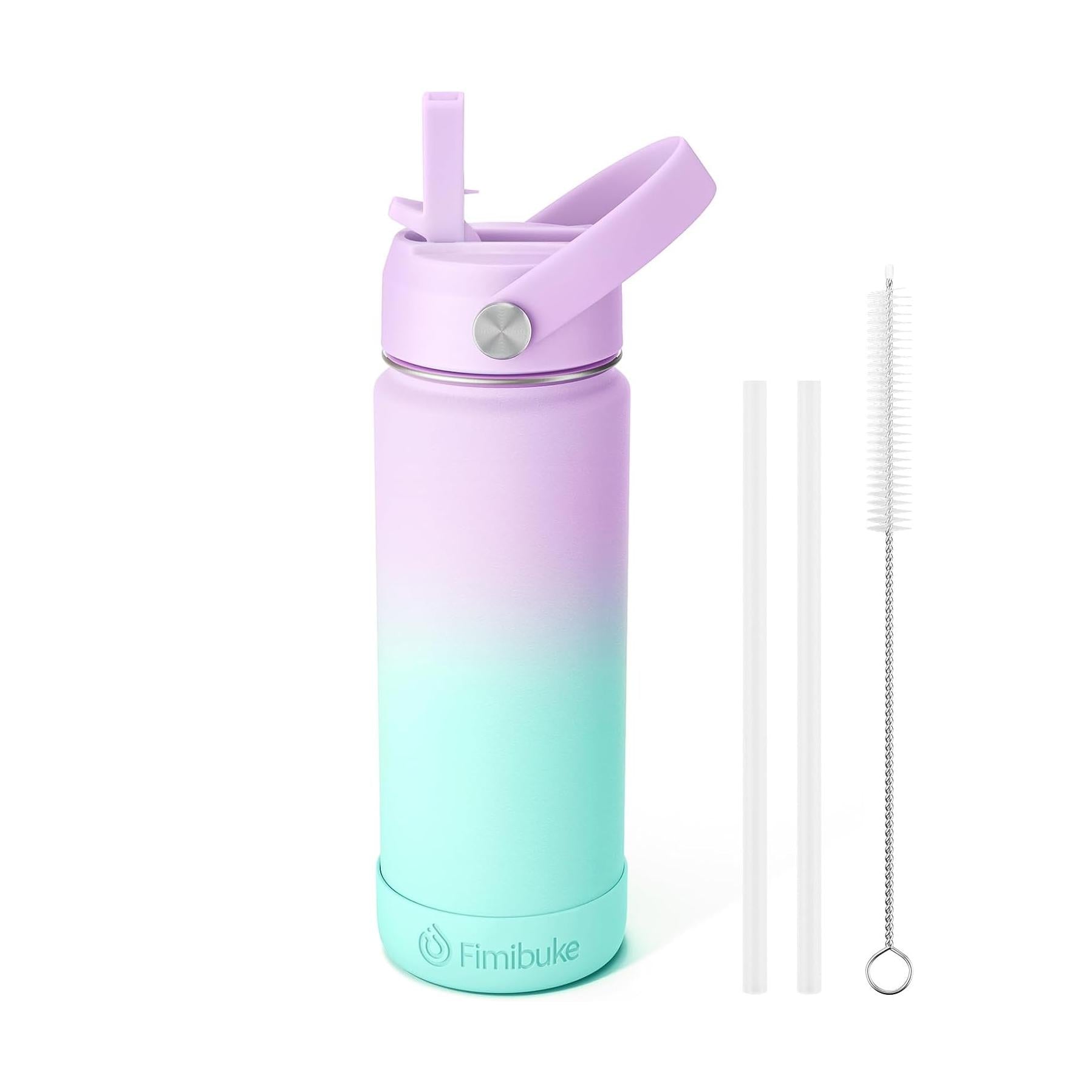 Fimibuke 18oz Kids Insulated Water Bottle with Straw - Trucks & Green Dinosaur