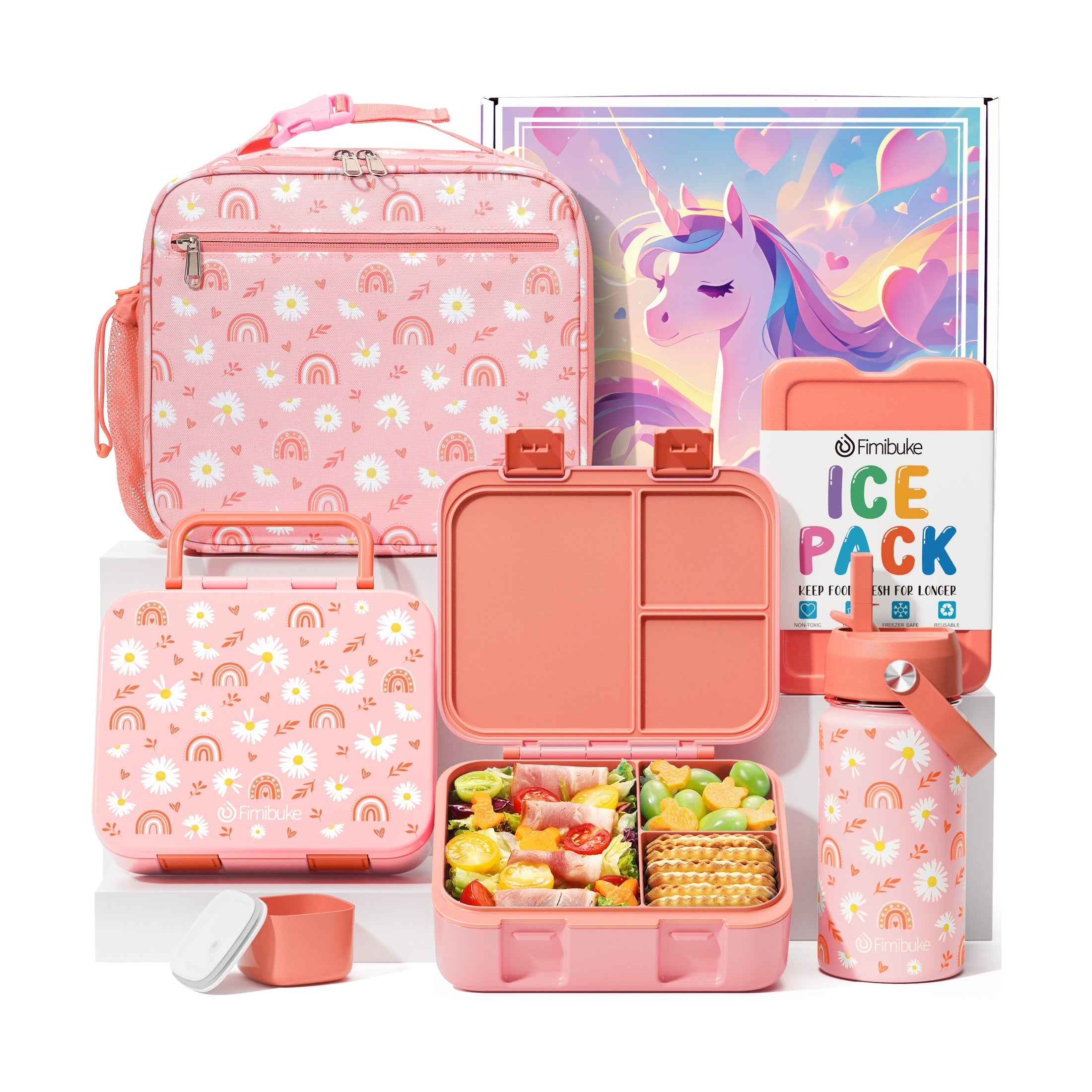 Fimibuke Kids 32oz Bento Set with 14oz Water Bottle & Lunch Bag