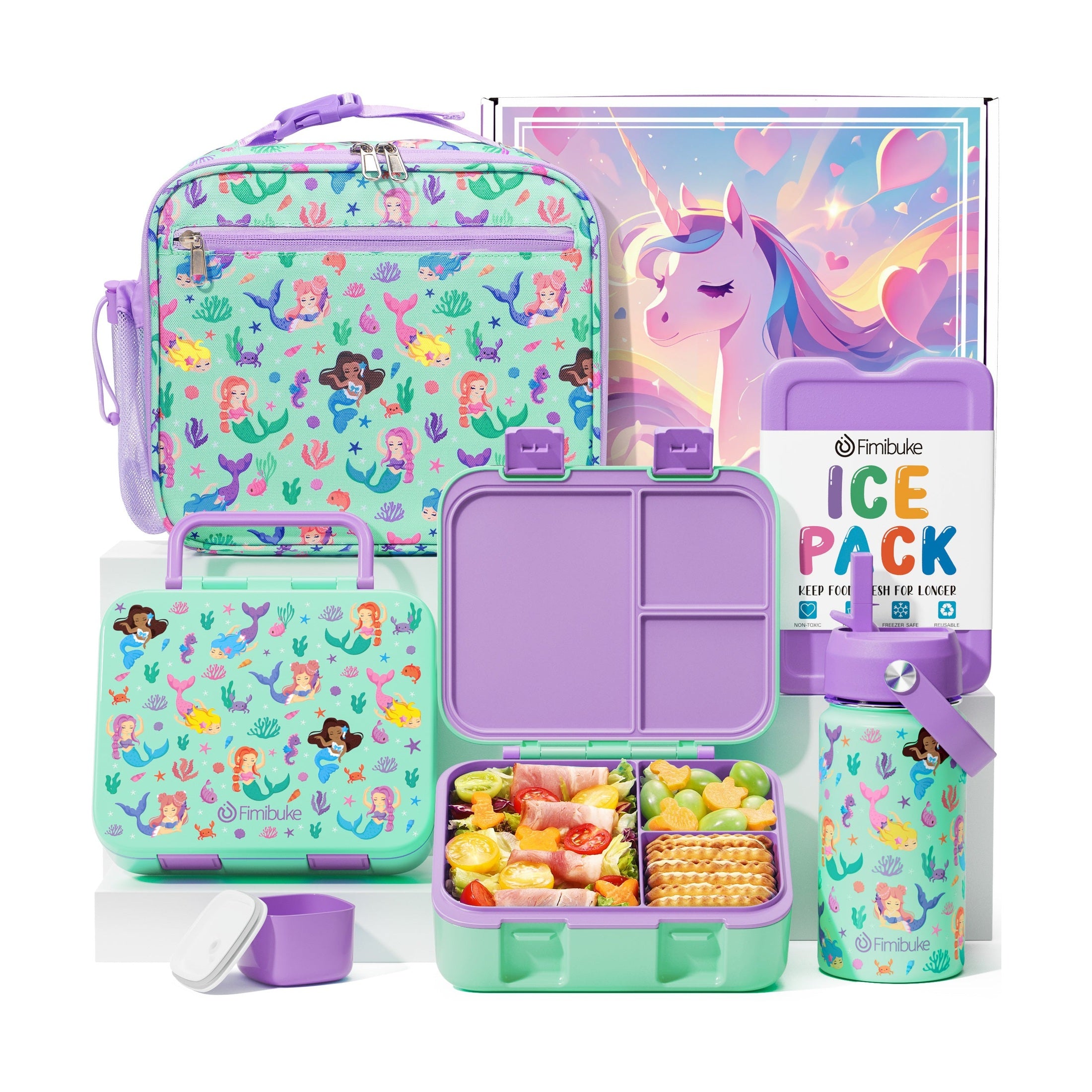 Fimibuke Kids 32oz Bento Set with 14oz Water Bottle & Lunch Bag