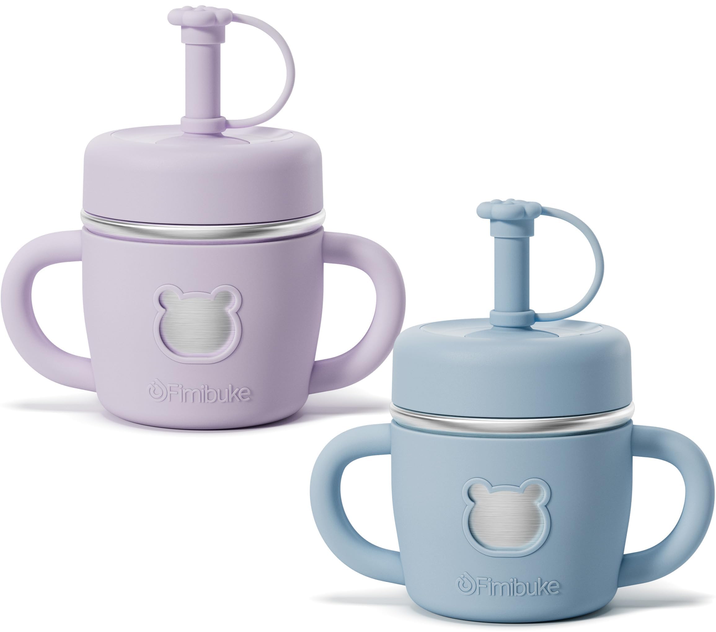 Fimibuke 10oz Stainless Steel Sippy Cups for Toddlers, 2-Pack