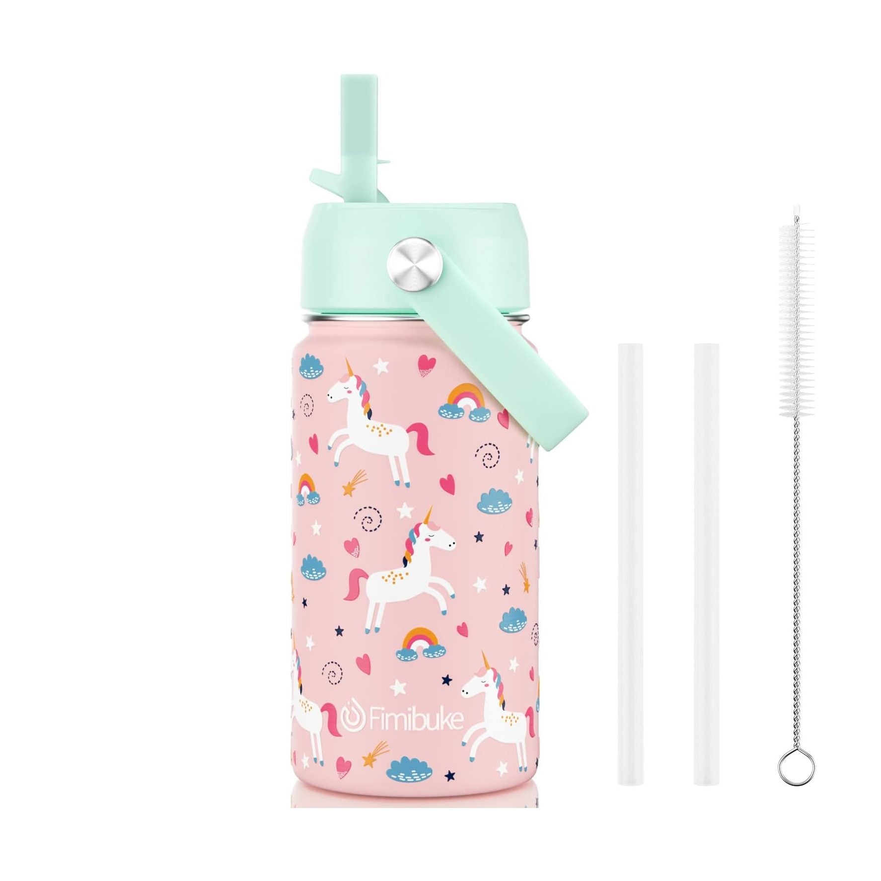Fimibuke 14oz Kids Insulated Water Bottle with Straw - Construction Trucks