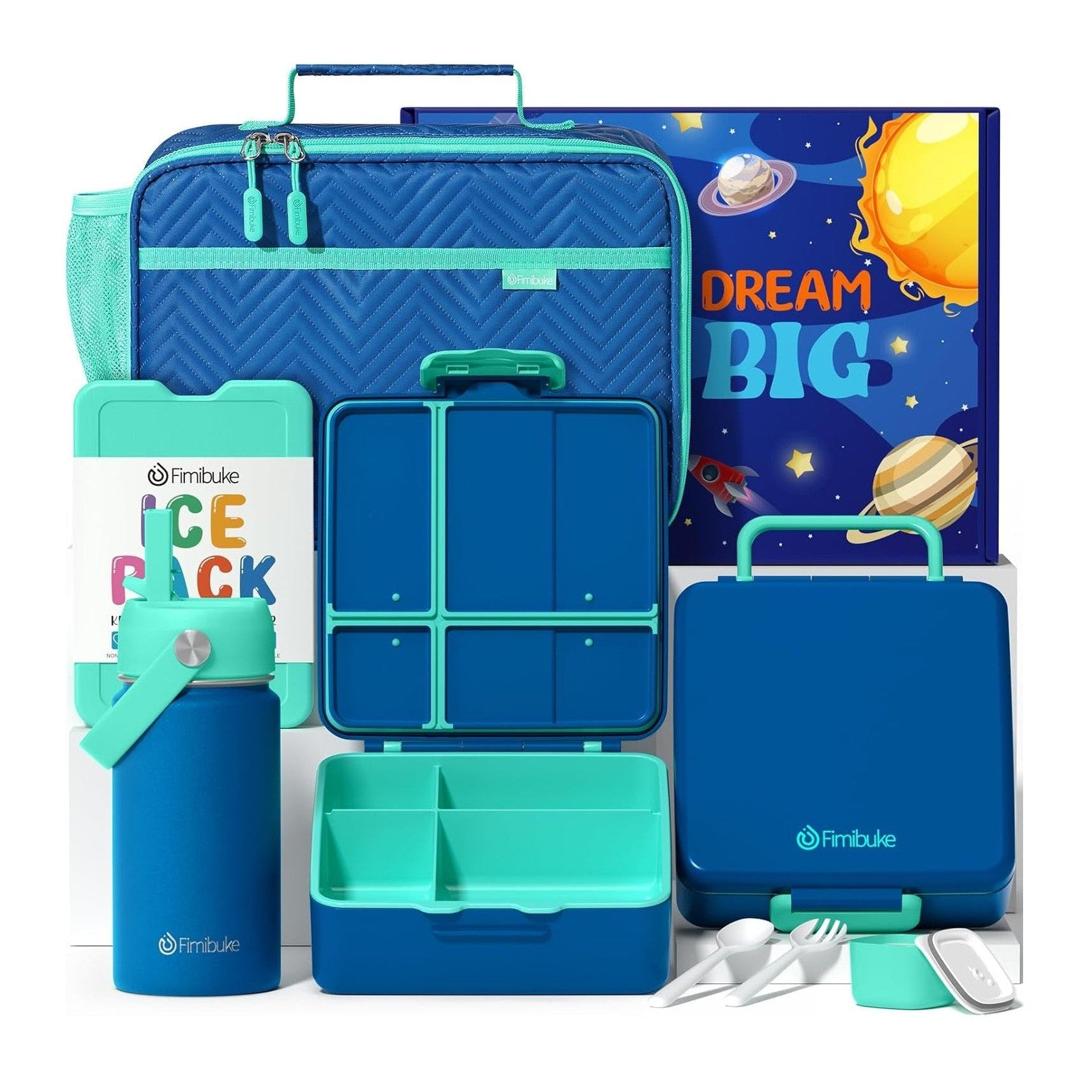 Fimibuke Kids 4-Compartment Bento Set with 14oz Water Bottle