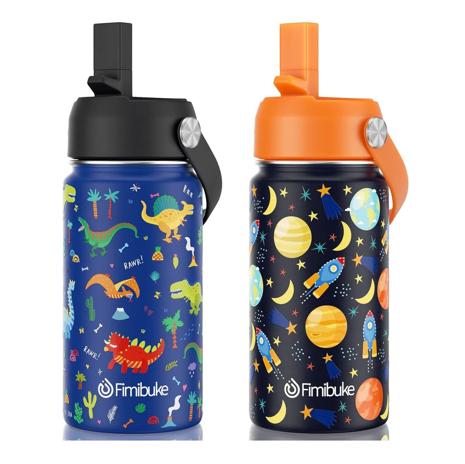 Fimibuke 14oz Kids Insulated Water Bottle with Straw - Midnight Rose
