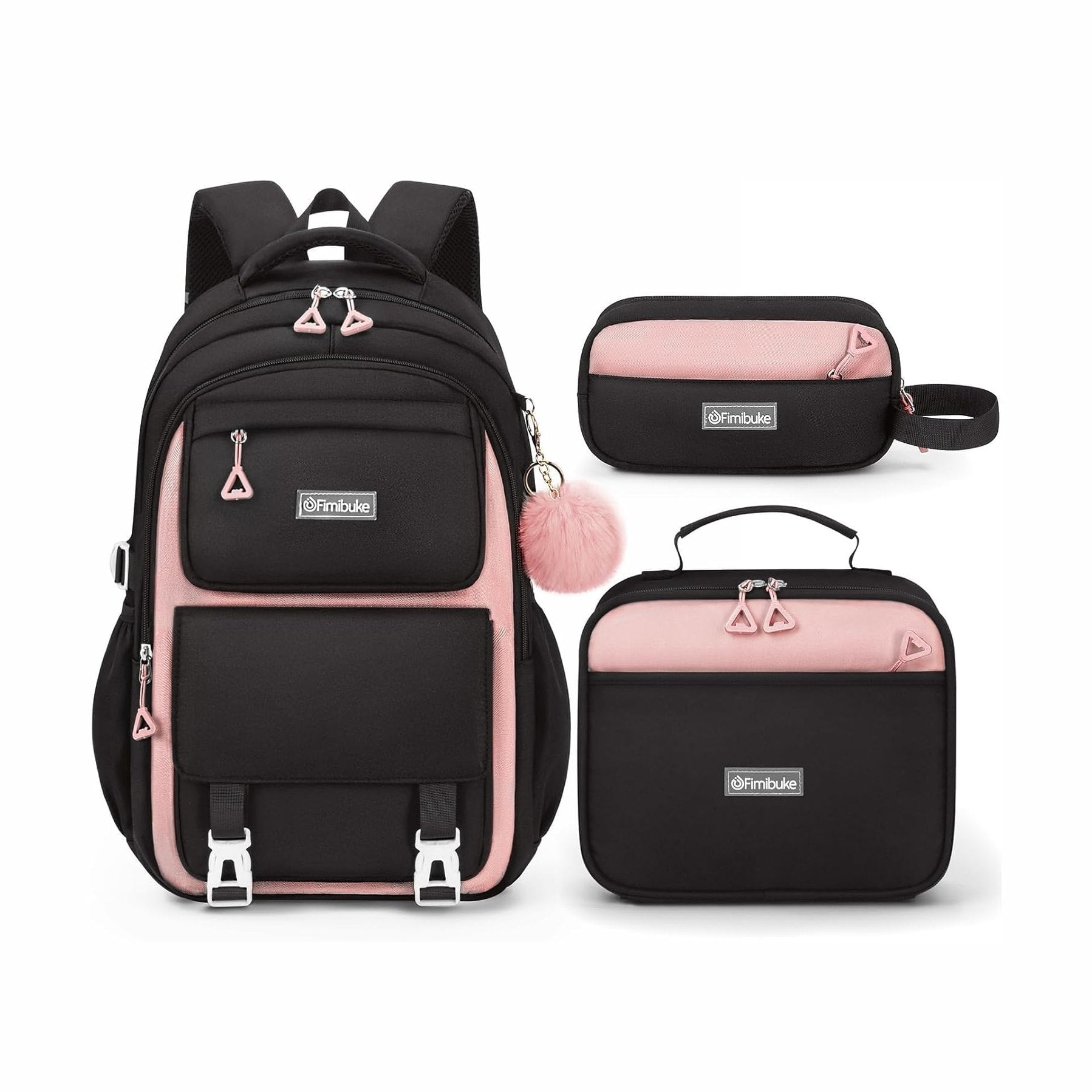 Fimibuke Girls 3-Piece Colorblock Backpack Set, Age 6+ - Purple