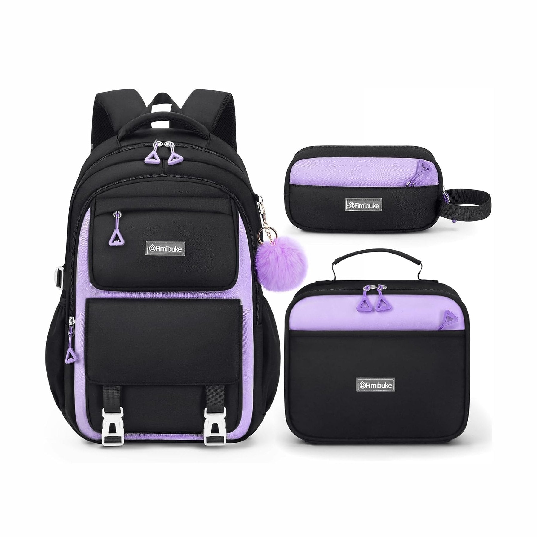 Fimibuke Girls 3-Piece Colorblock Backpack Set, Age 6+