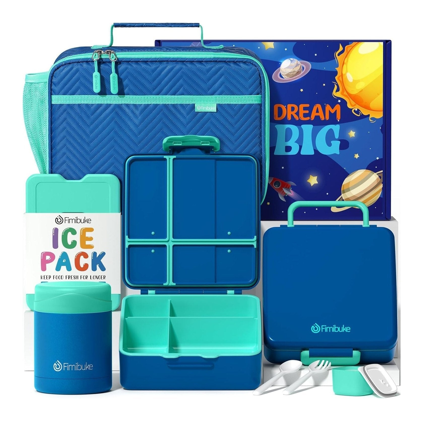 Fimibuke Kids 4-Compartment Bento Lunch Set with 12oz Thermos
