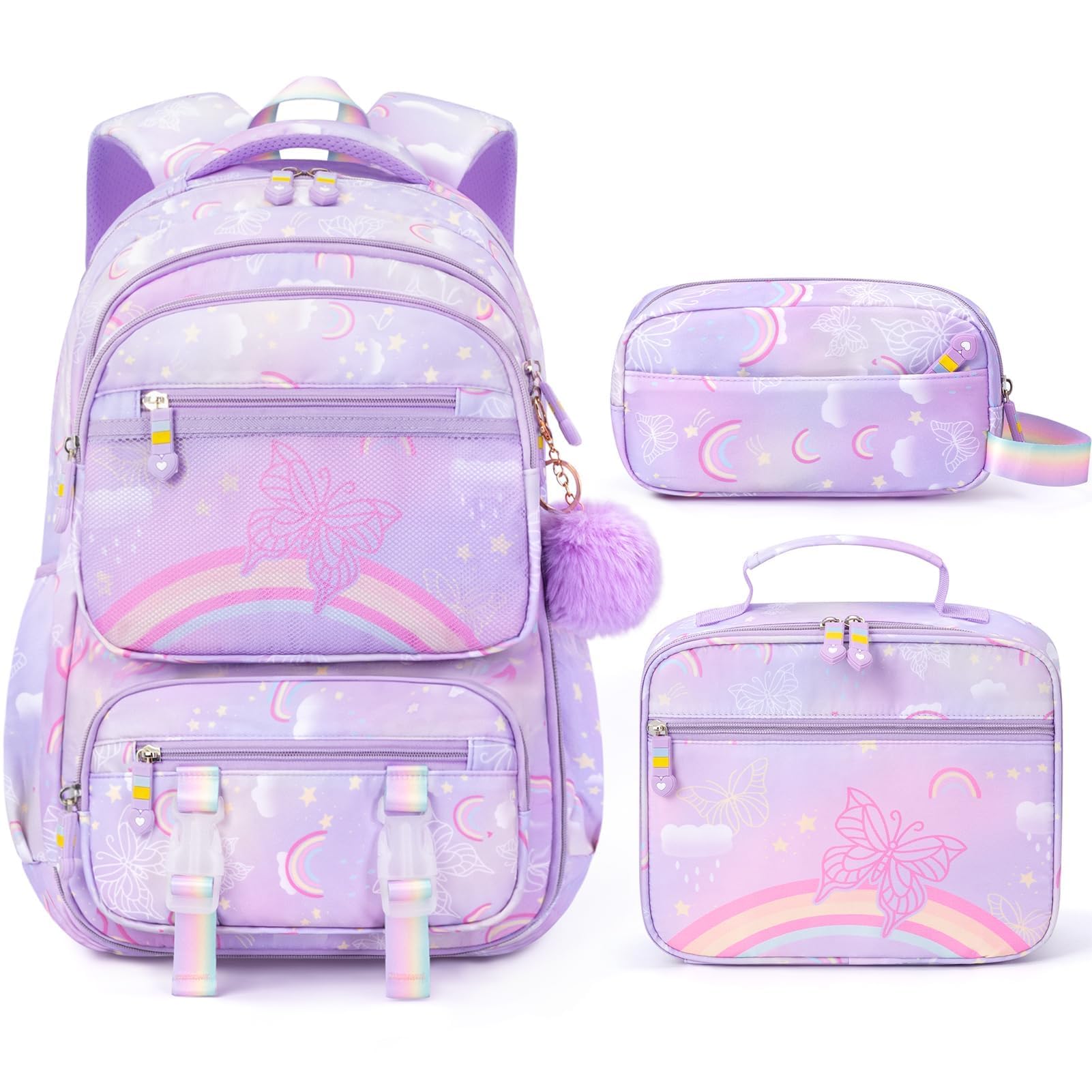 Fimibuke Girls 9-Piece Backpack Set with Lunch Bag & Pencil Case