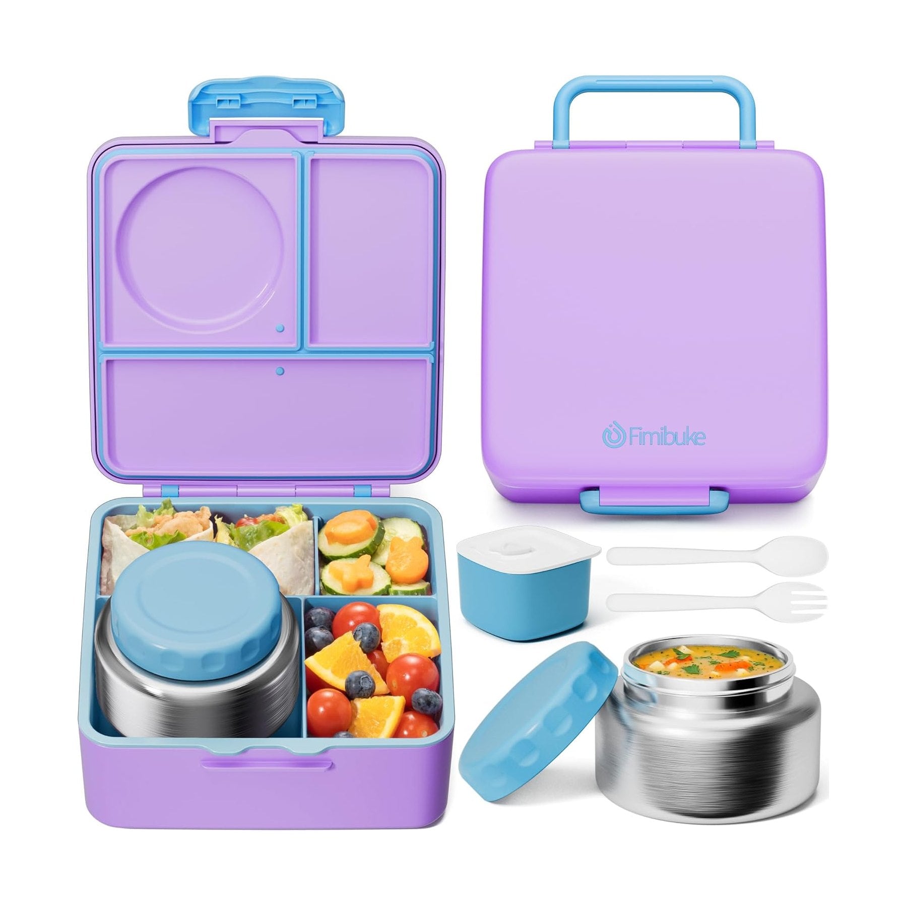 Fimibuke 60oz Bento Box with 8.5oz Thermos & Utensils - Construction Trucks