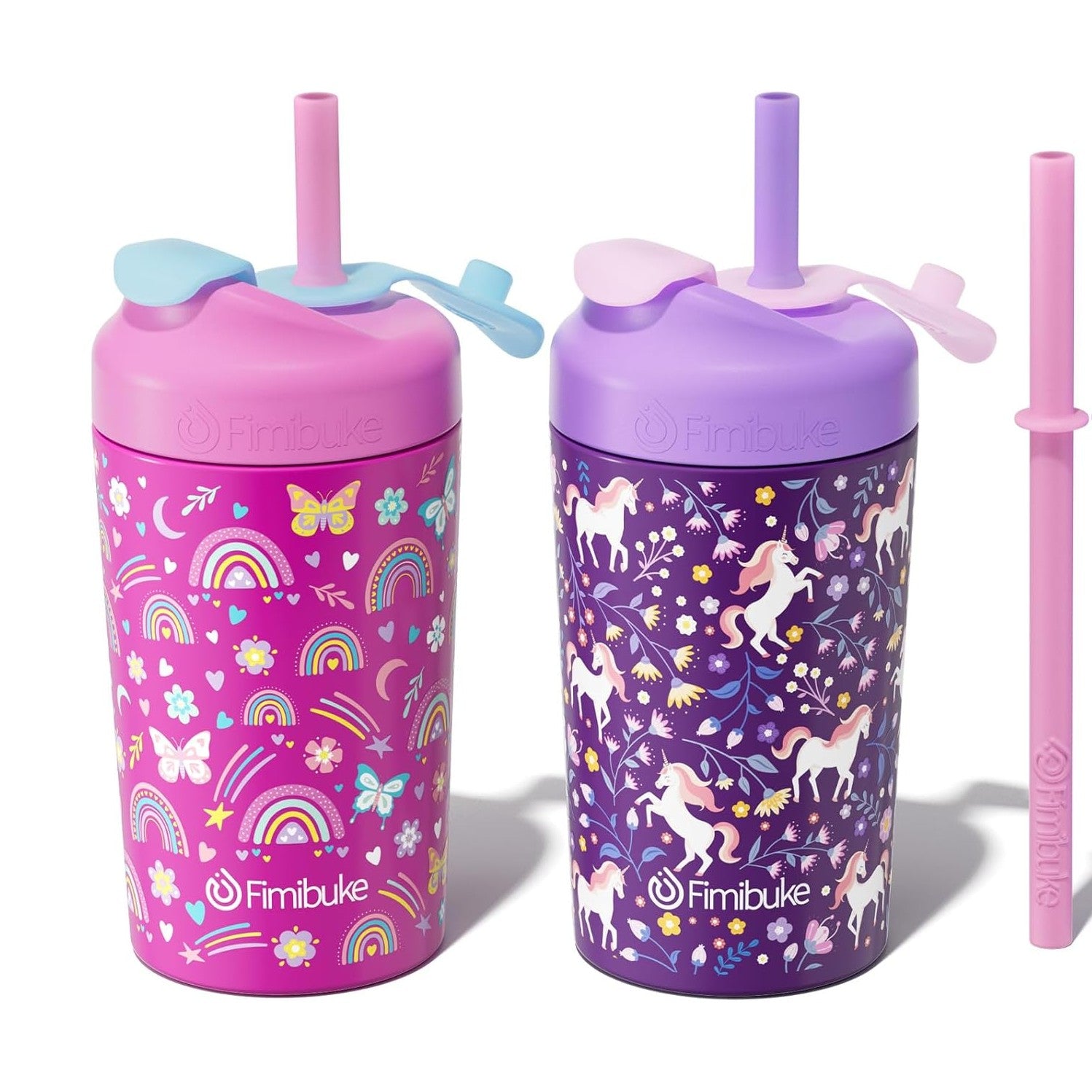Fimibuke 10oz Insulated Toddler Straw Cups, Spill-Proof 2- or 4-Pack