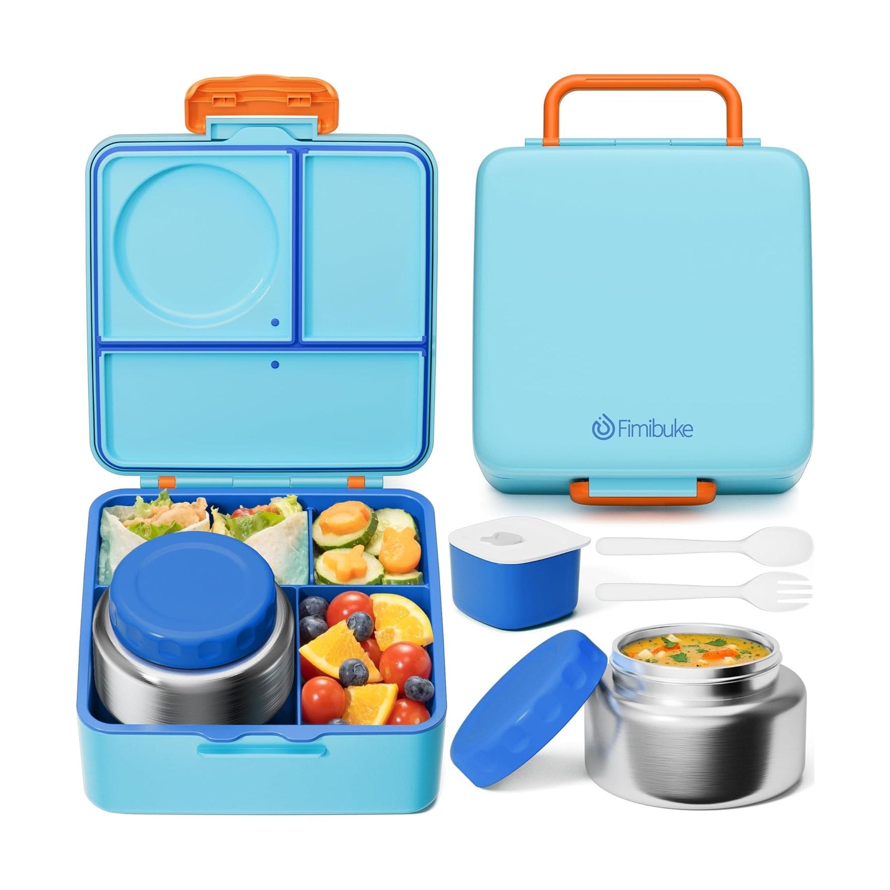 Fimibuke 60oz Bento Box with 8.5oz Thermos & Utensils - Rainbow