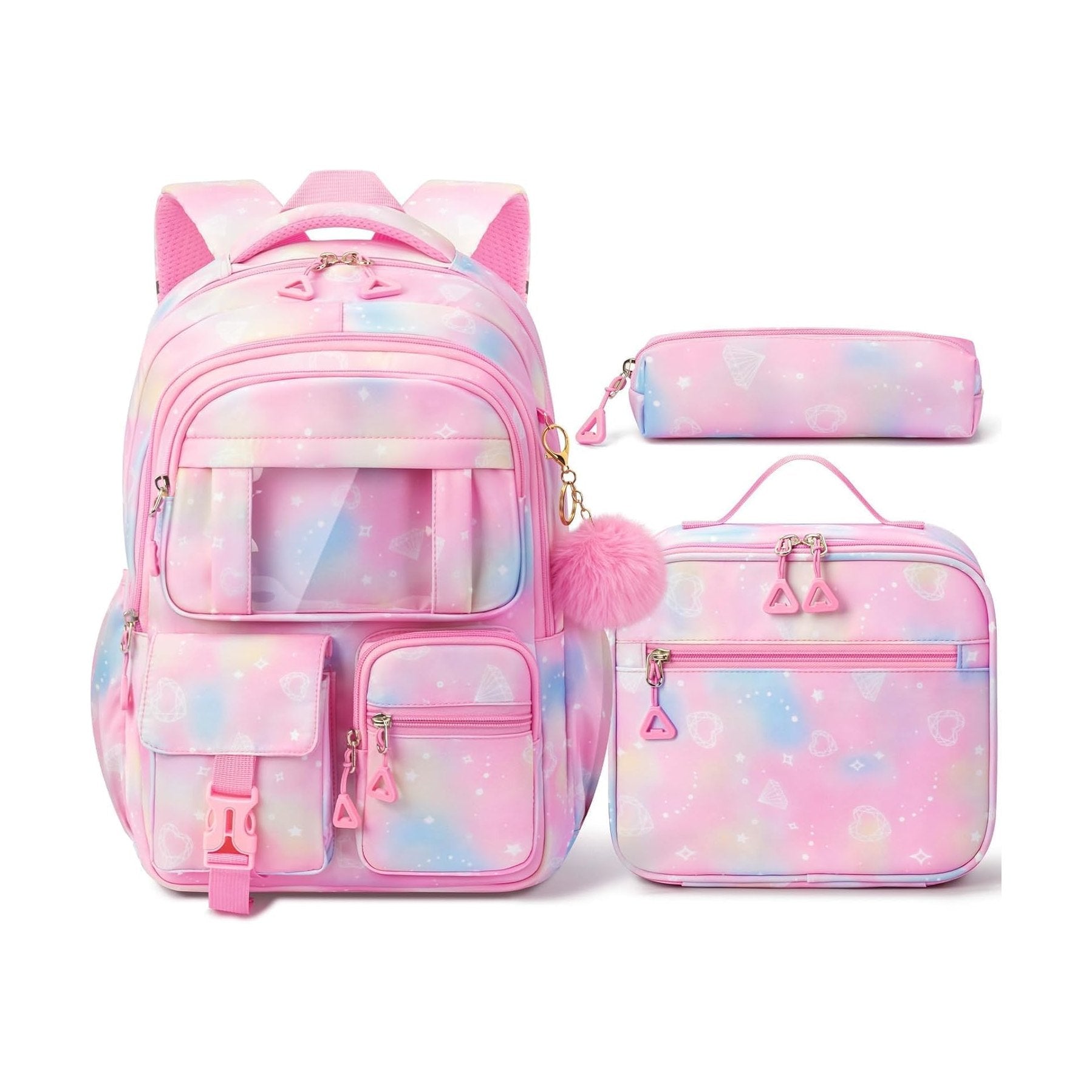 Fimibuke Girls 3-Piece Lightweight Backpack Set with Lunch Bag - Black Daisy