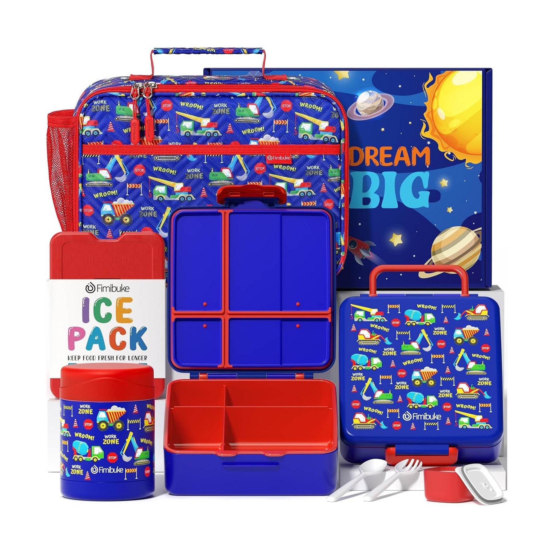 Fimibuke Kids 4-Compartment Bento Lunch Set with 12oz Thermos