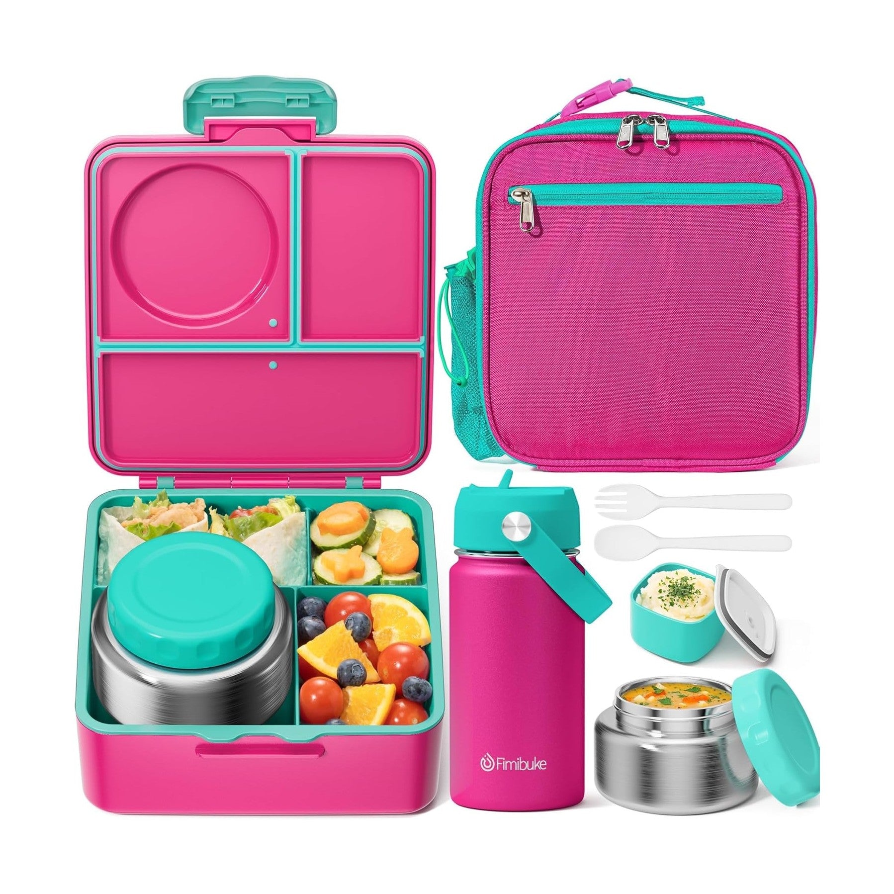 Fimibuke Complete Bento Lunch Set with Thermos, Bottle & Bag