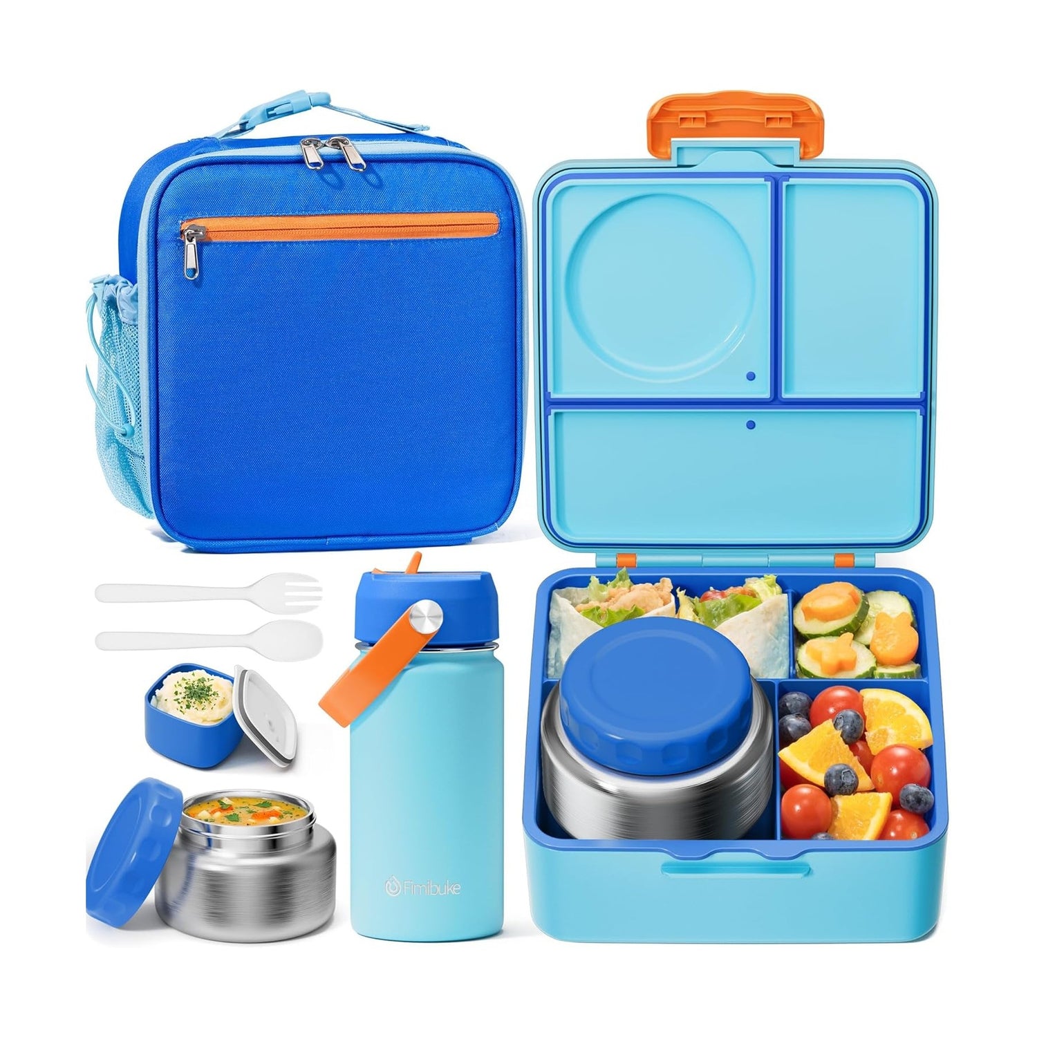 Fimibuke Kids Bento Lunch Set with Thermos, Water Bottle & Bag - Cotton Candy