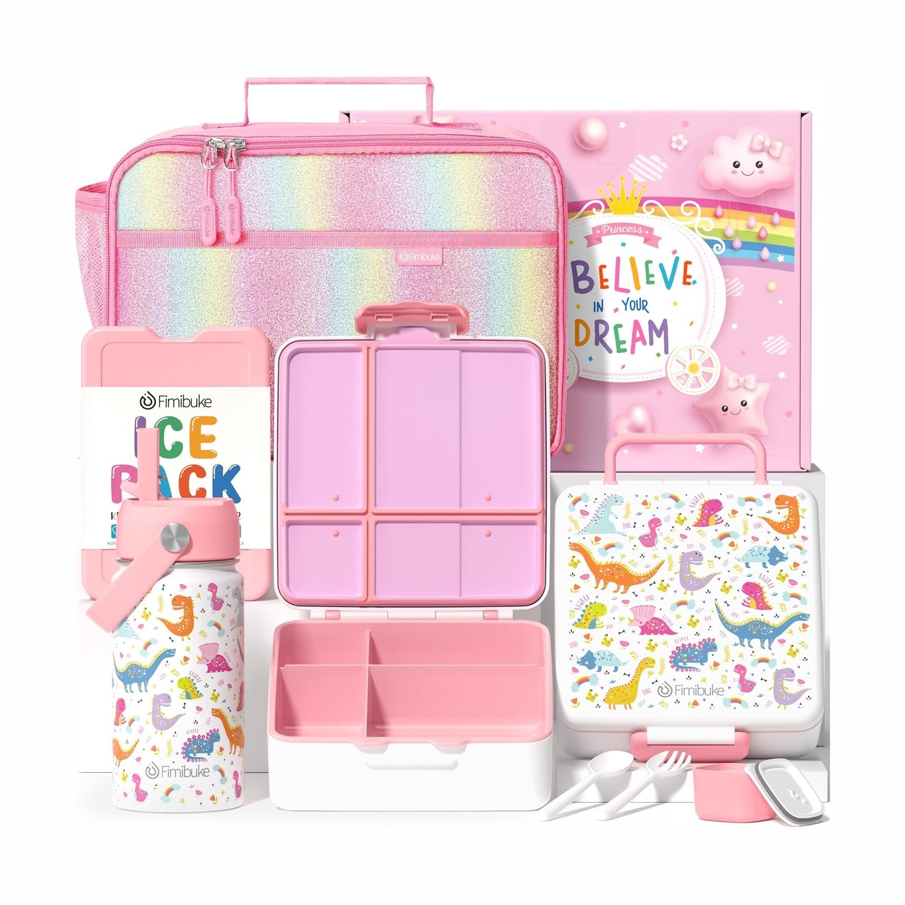 Fimibuke Kids 4-Compartment Bento Set with 14oz Water Bottle