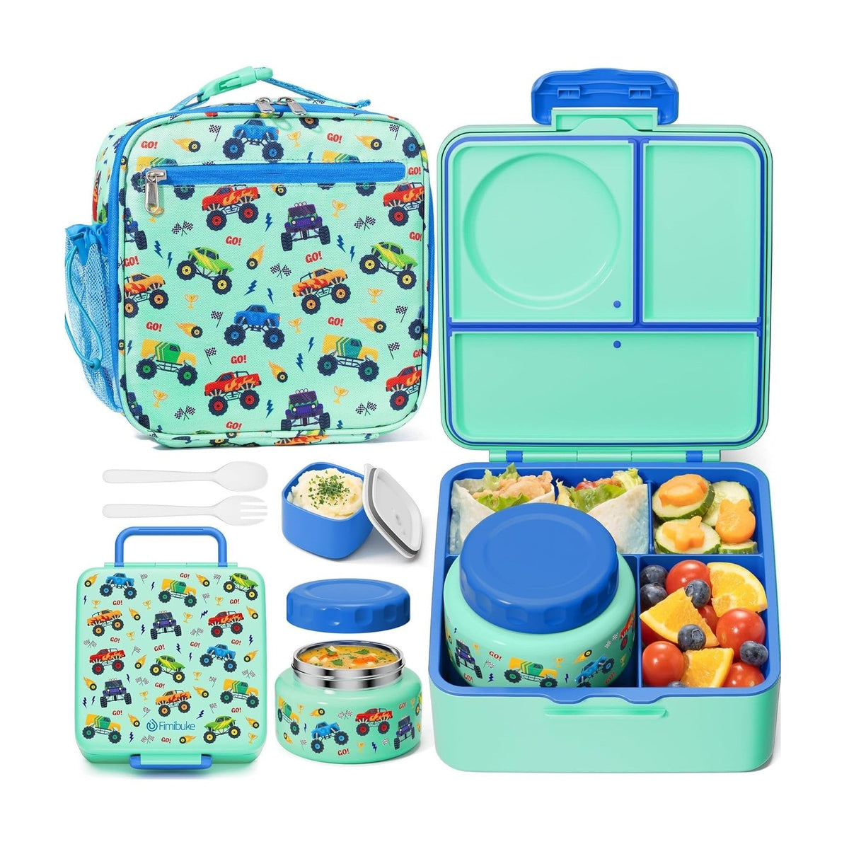Fimibuke 60oz Kids Bento Lunch Box Set with 8.5oz Thermos & Bag