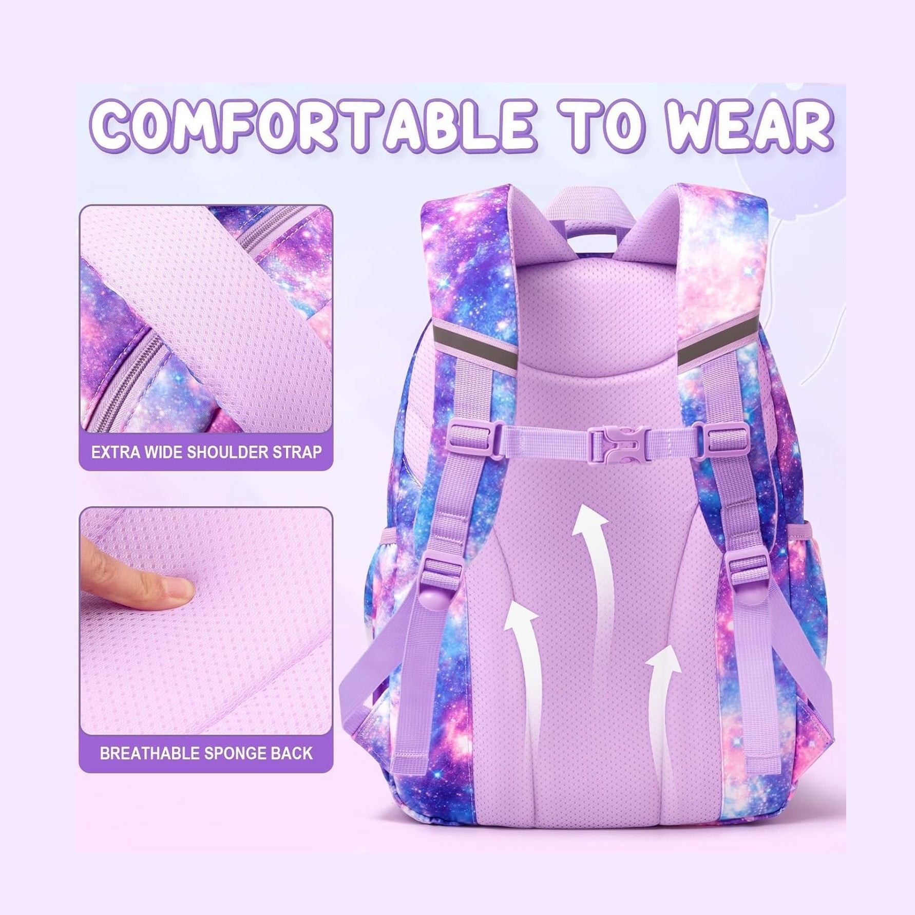 Fimibuke Girls 3-Piece Lightweight Backpack Set with Lunch Bag - Clear Sky Blue