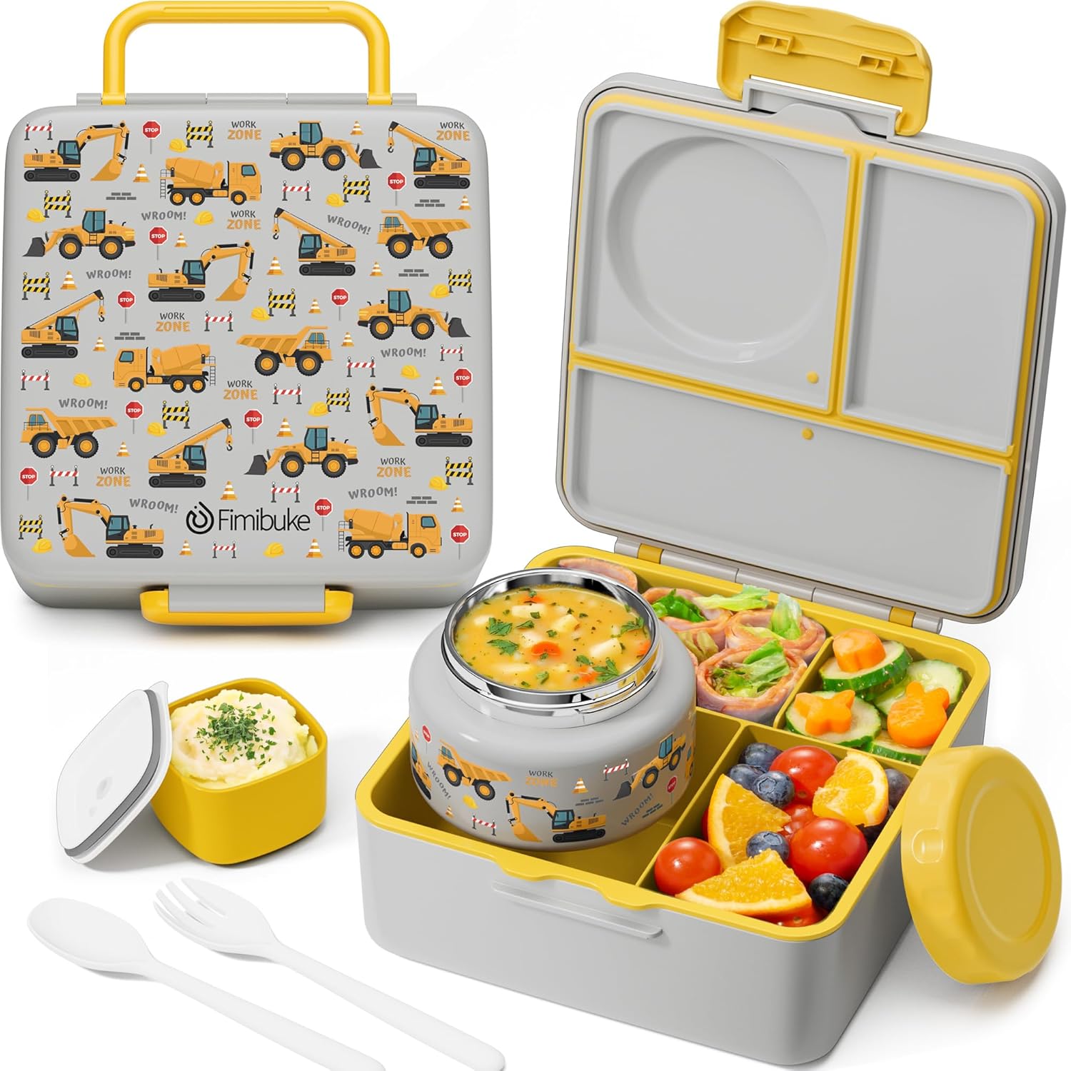 Fimibuke 60oz Bento Box with 8oz Insulated Thermos - Jungle Dinosaurs
