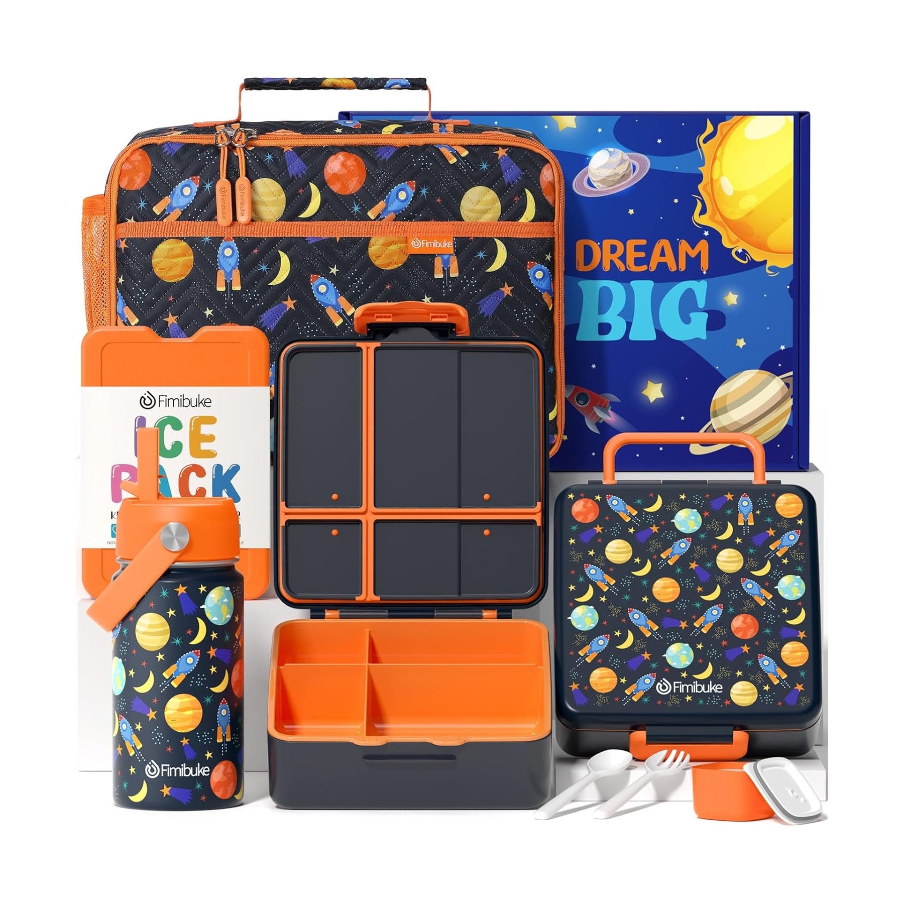 Fimibuke Kids 4-Compartment Bento Set with 14oz Water Bottle