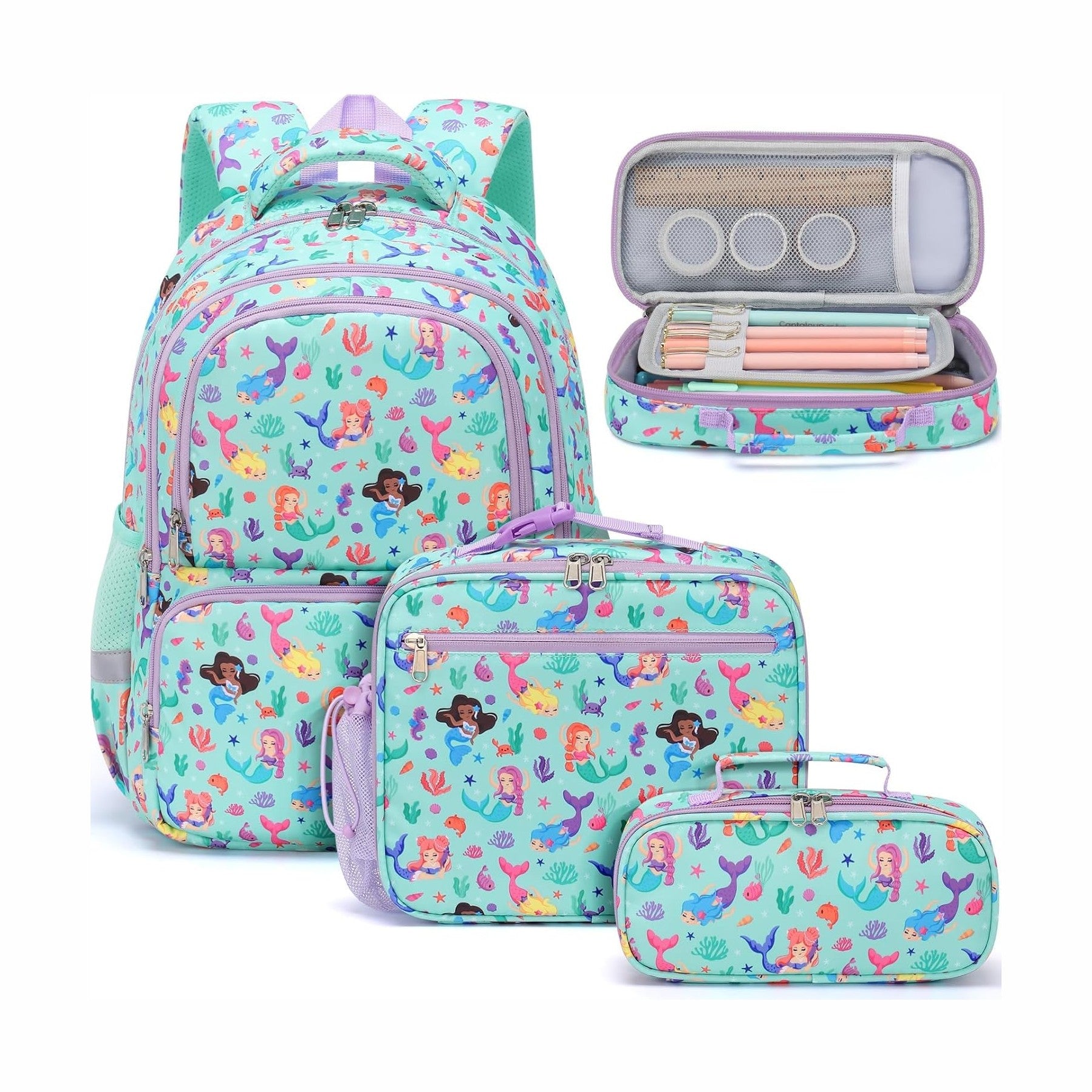 Fimibuke Kids 3-Piece Water-Resistant Backpack Set, Ages 3-12 - rainbow & Butterfly