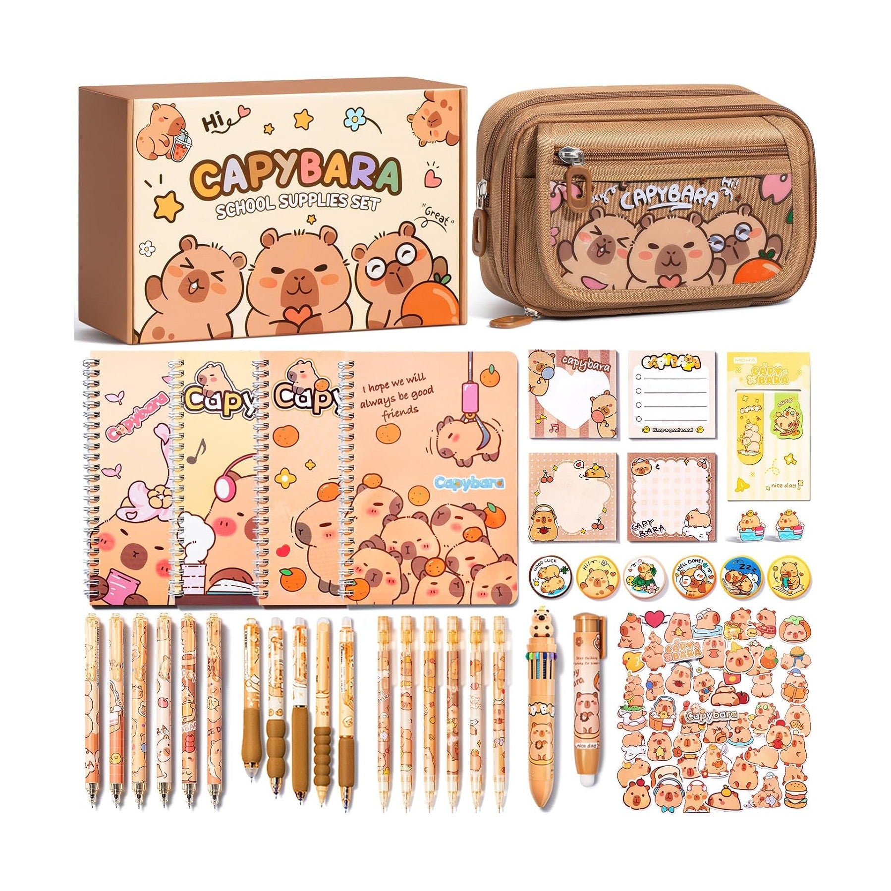 Fimibuke 36-Piece Capybara School Supplies Set with Pencil Case