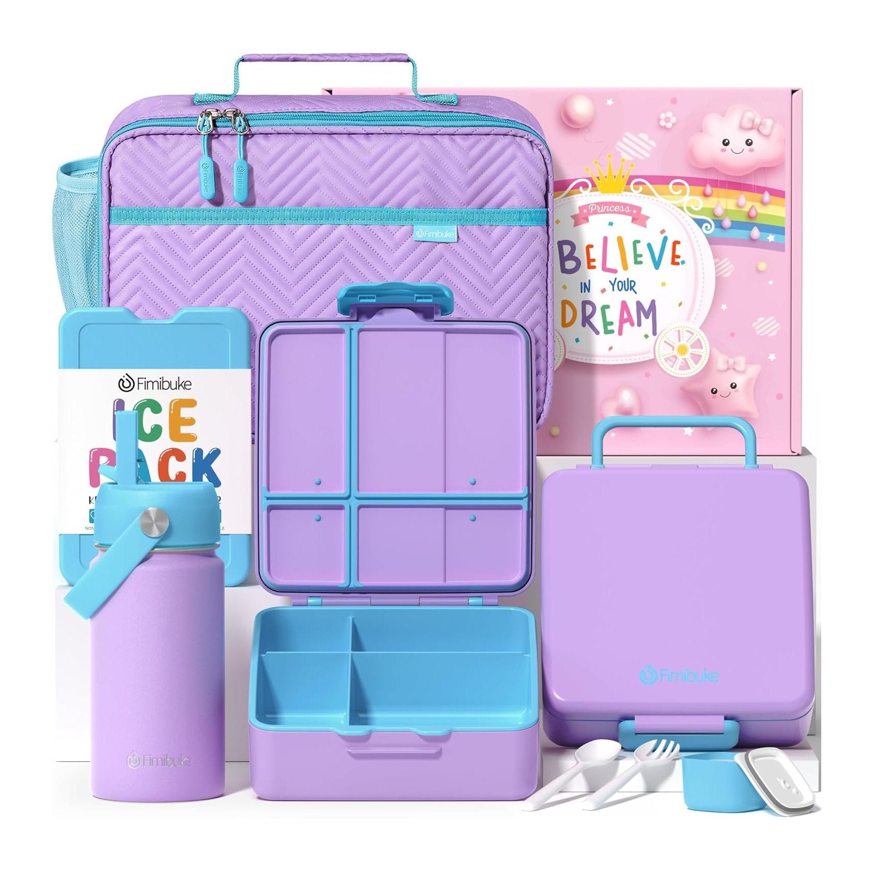 Fimibuke Kids 4-Compartment Bento Set with 14oz Water Bottle