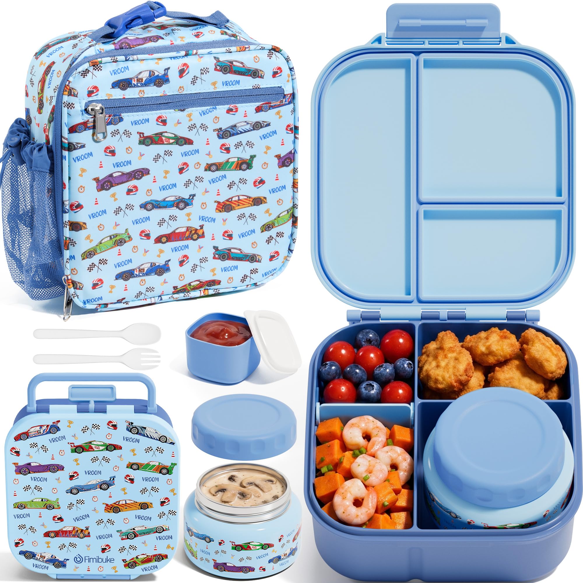 Fimibuke Kids Bento Lunch Box Set with 8.5oz Insulated Food Jar & Lunch Bag