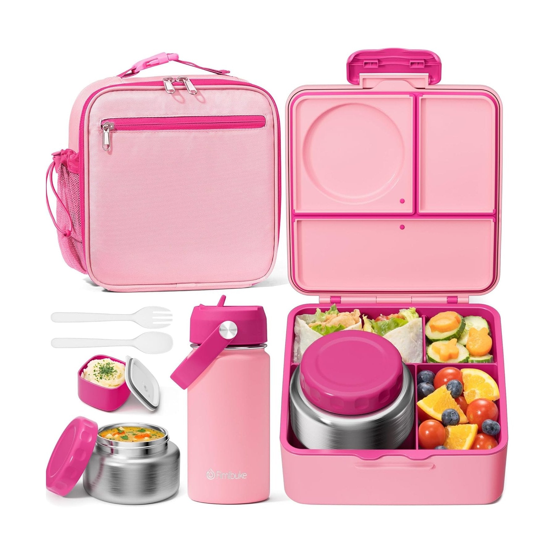 Fimibuke Kids Bento Lunch Set with Thermos, Water Bottle & Bag