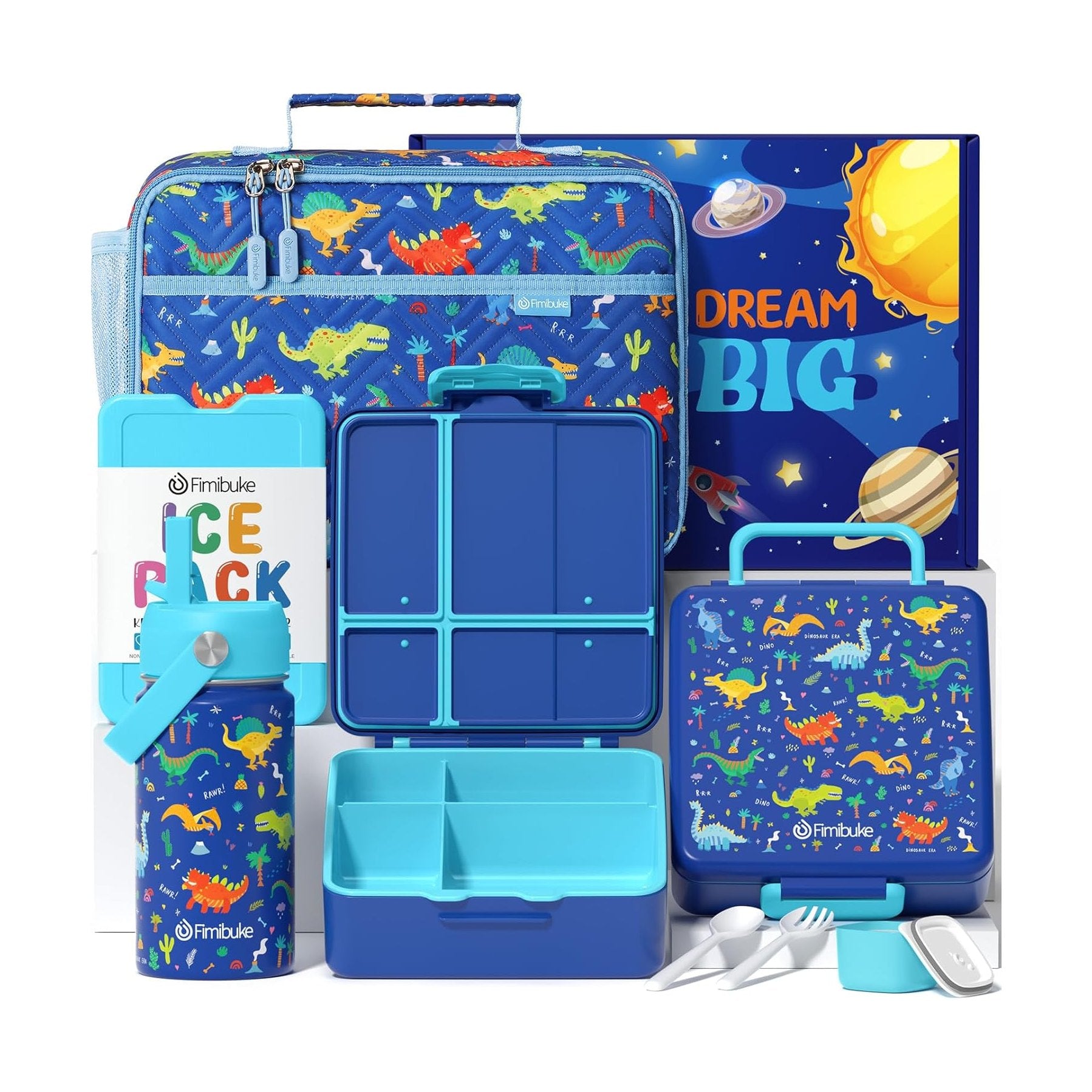 Fimibuke Kids 4-Compartment Bento Set with 14oz Water Bottle - Unicorn