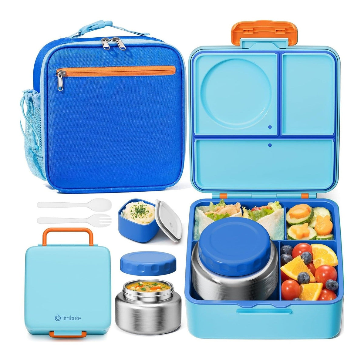 Fimibuke 60oz Kids Bento Lunch Box Set with 8.5oz Thermos & Bag