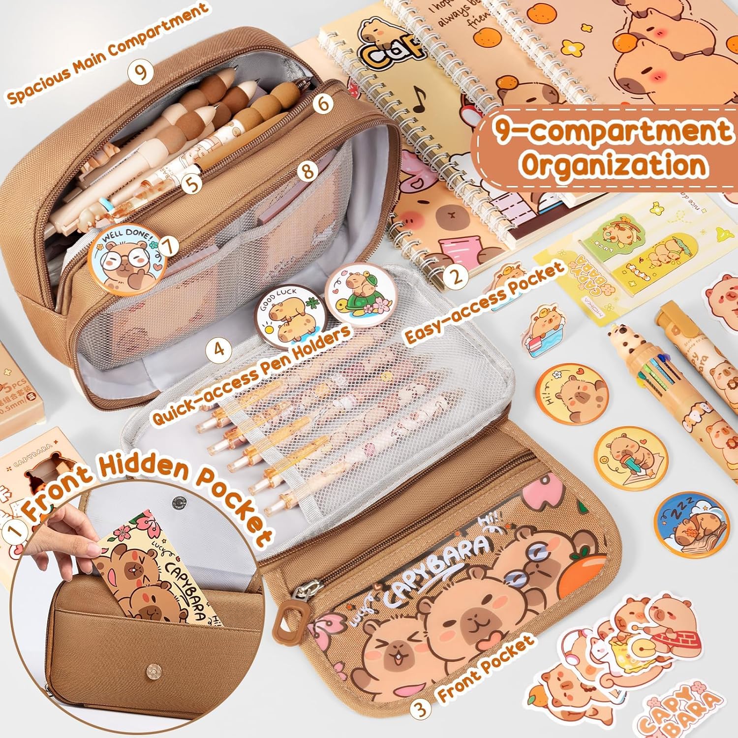 Fimibuke 36-Piece Capybara School Supplies Set with Pencil Case