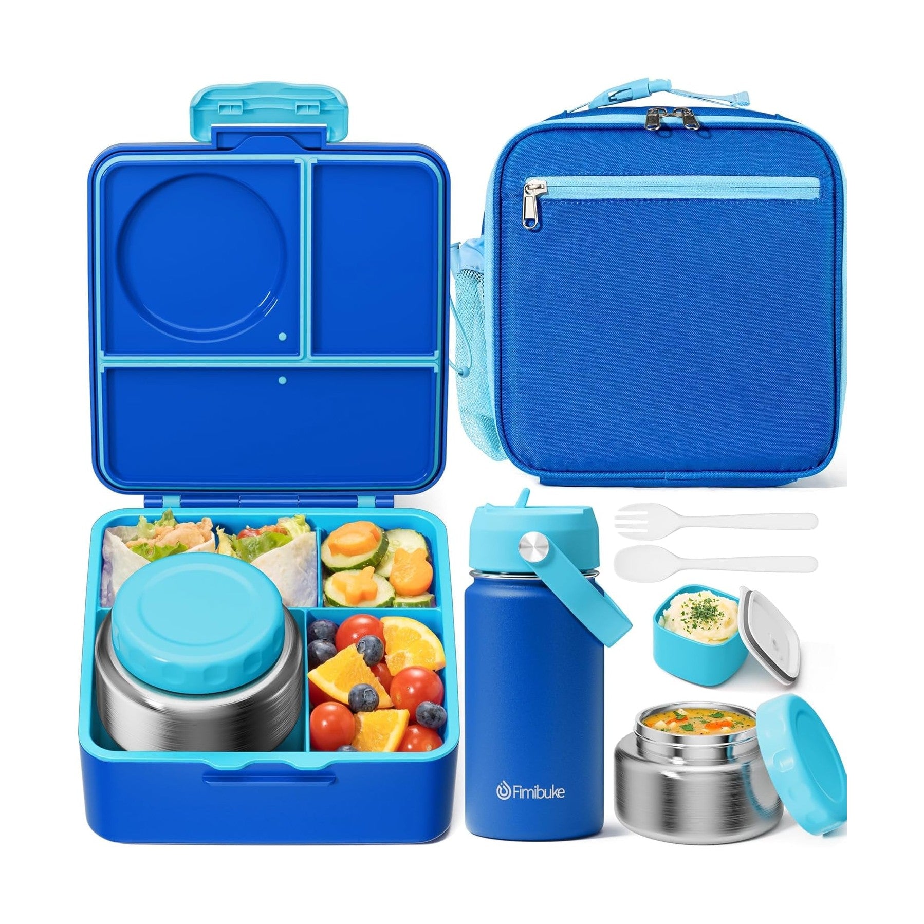 Fimibuke Complete Bento Lunch Set with Thermos, Bottle & Bag