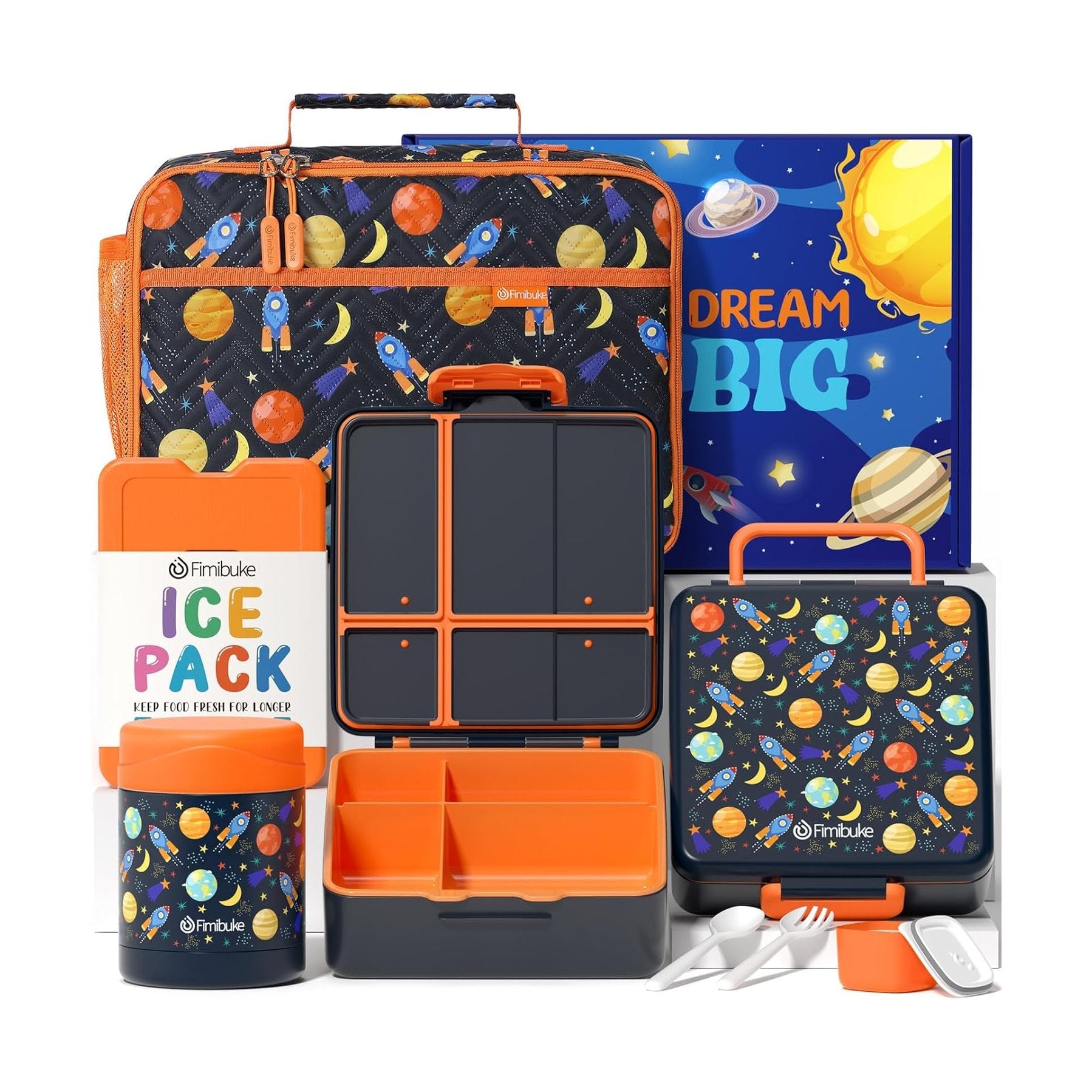 Fimibuke Kids 4-Compartment Bento Lunch Set with 12oz Thermos
