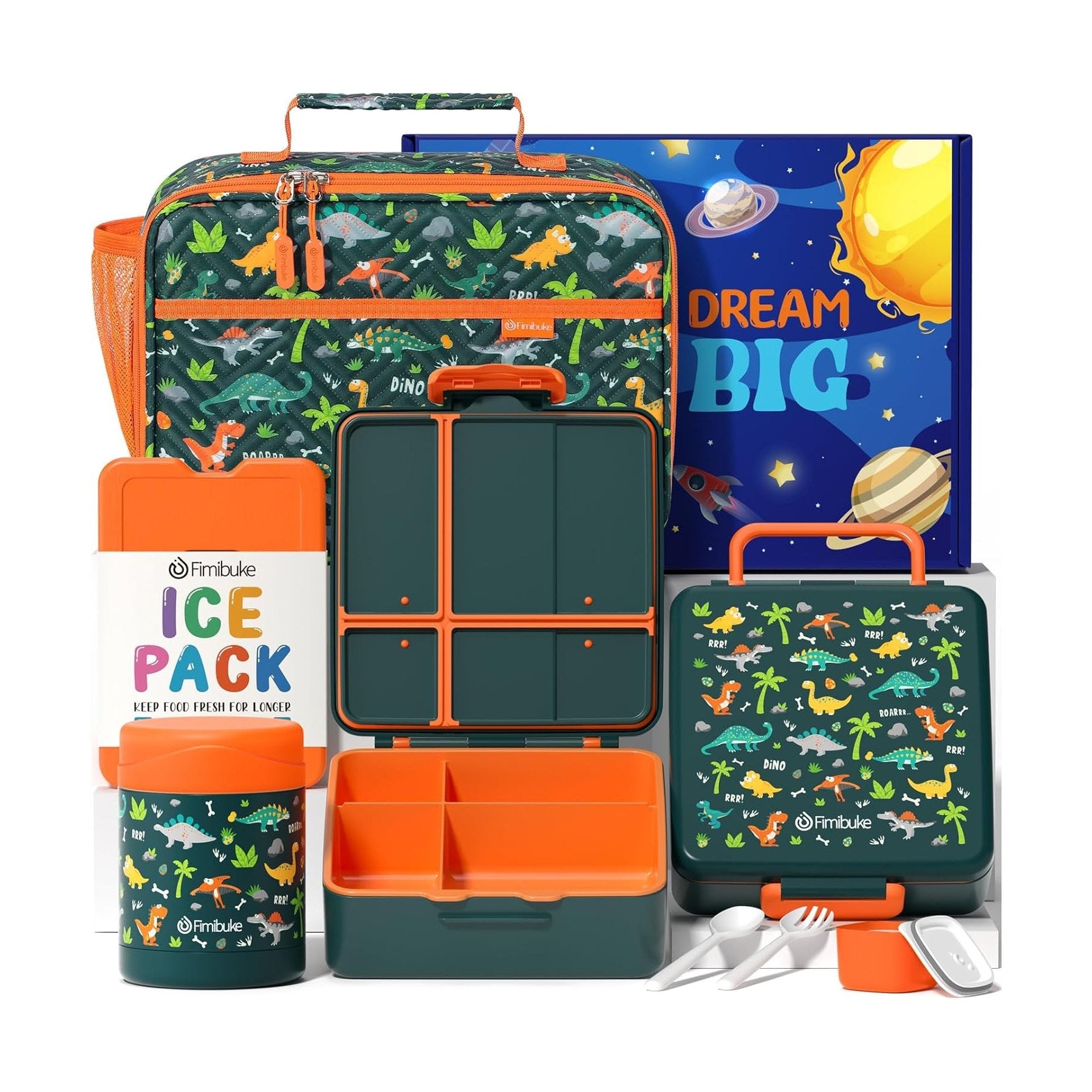 Fimibuke Kids 4-Compartment Bento Lunch Set with 12oz Thermos