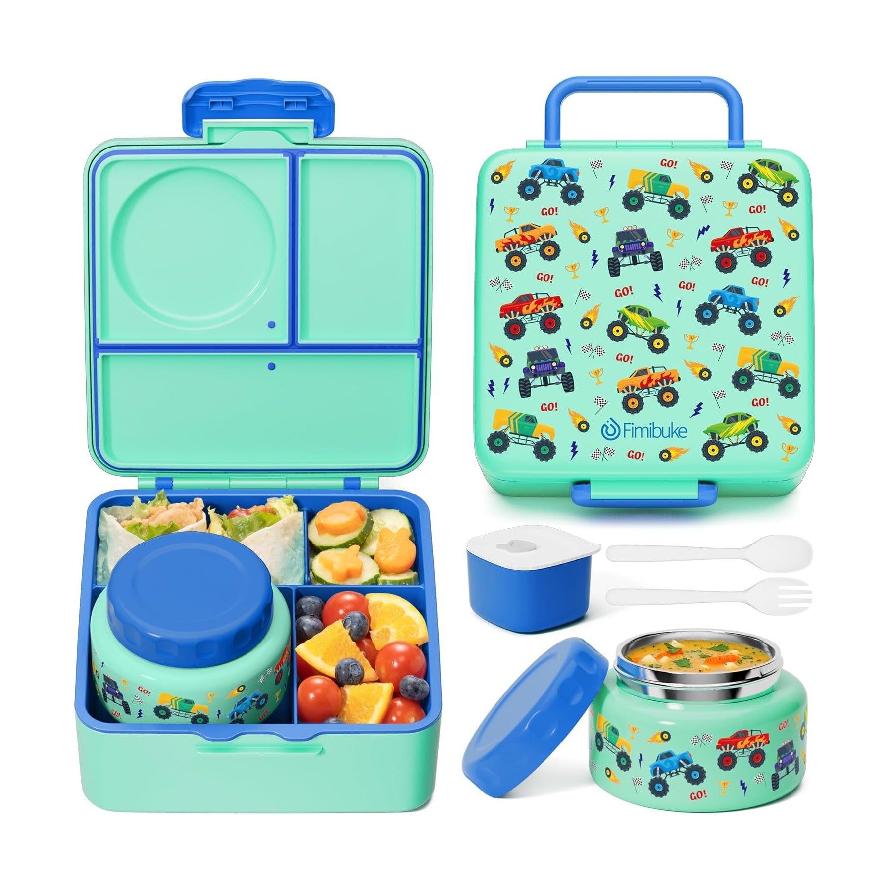 Fimibuke 60oz Bento Box with 8.5oz Thermos & Utensils - Nautica Blue
