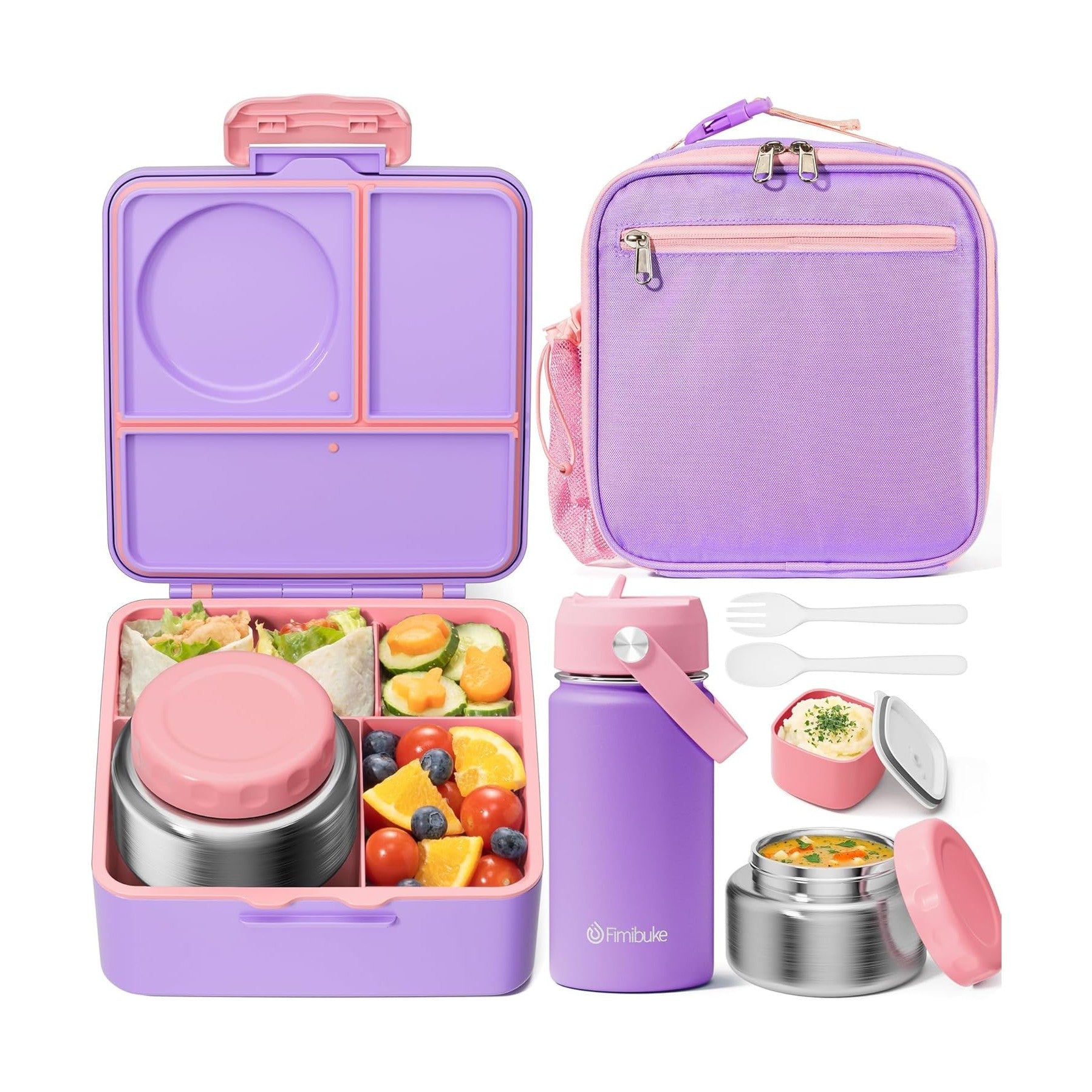 Fimibuke Complete Bento Lunch Set with Thermos, Bottle & Bag - Mermaids