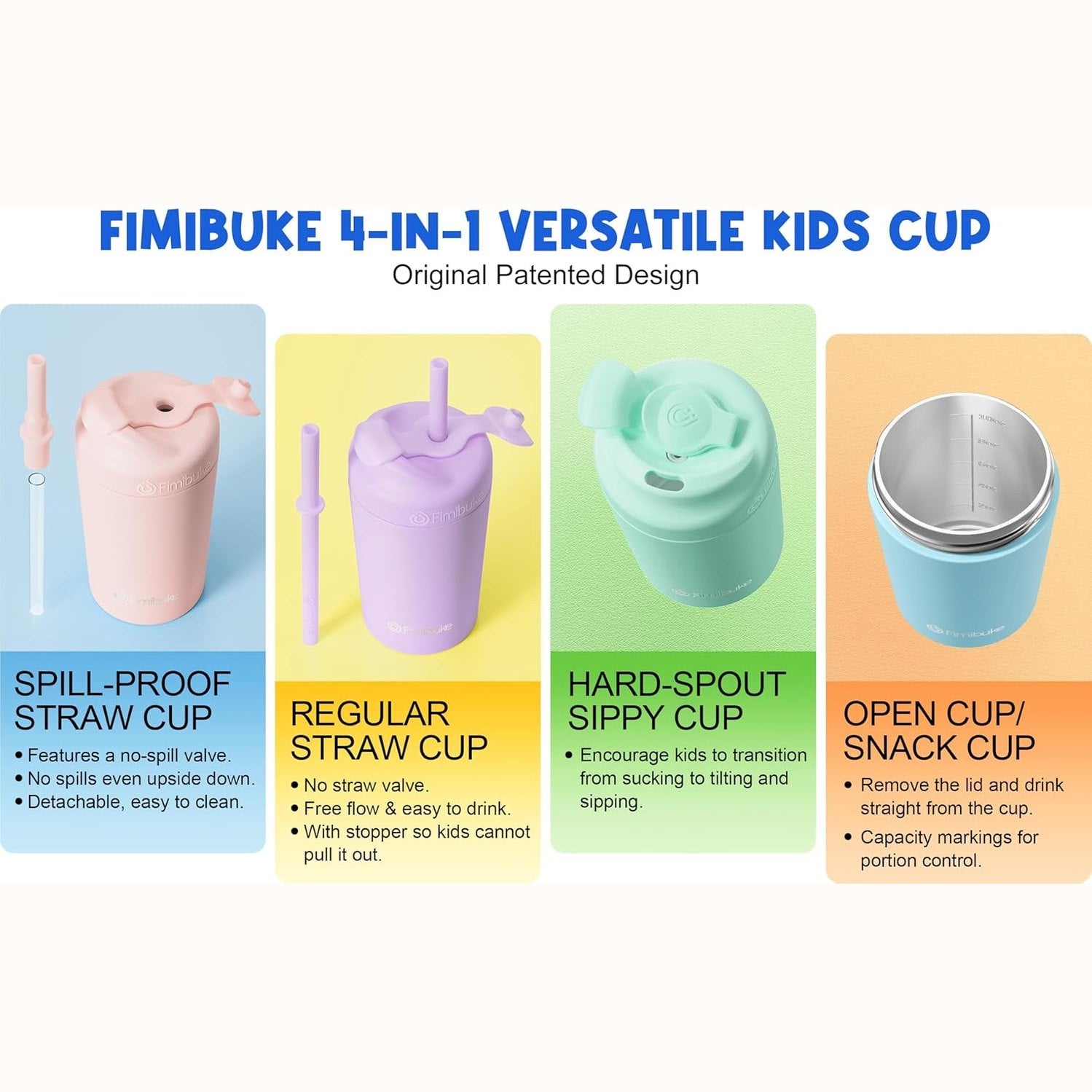 Fimibuke 10oz Spill-Proof Toddler Cups with Straw, 1- to 4-Pack - Lilac