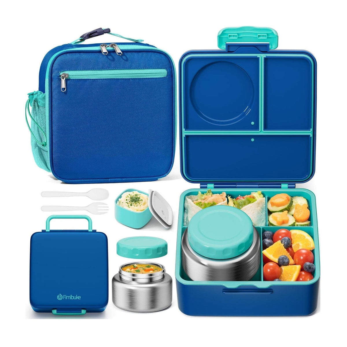 Fimibuke 60oz Kids Bento Lunch Box Set with 8.5oz Thermos & Bag
