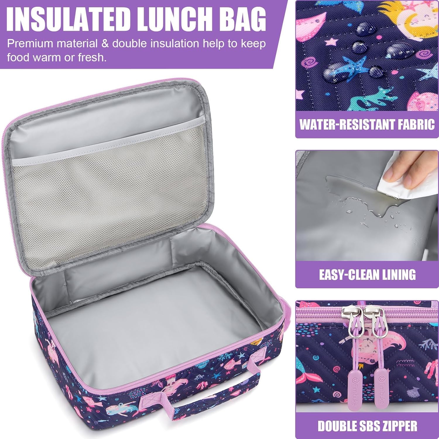 Fimibuke Kids 4-Compartment Bento Lunch Set with 12oz Thermos - Mermaid